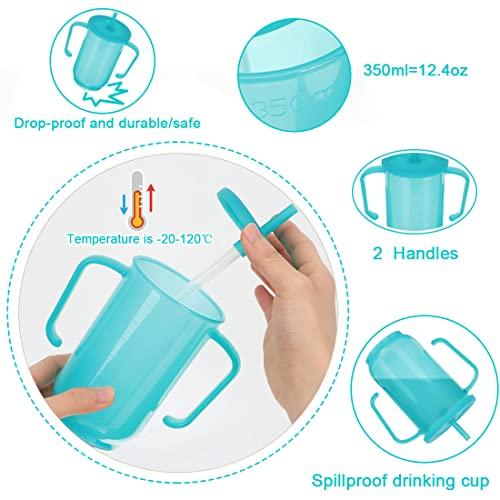 VOPHIA VOPHIA Drinking Beaker Cup for Disabled Adults, Convalescent No Spill Feeding Cup with Straw for Elderly Maternity Drink Water Porridge Soup 350ml (Blue-2)