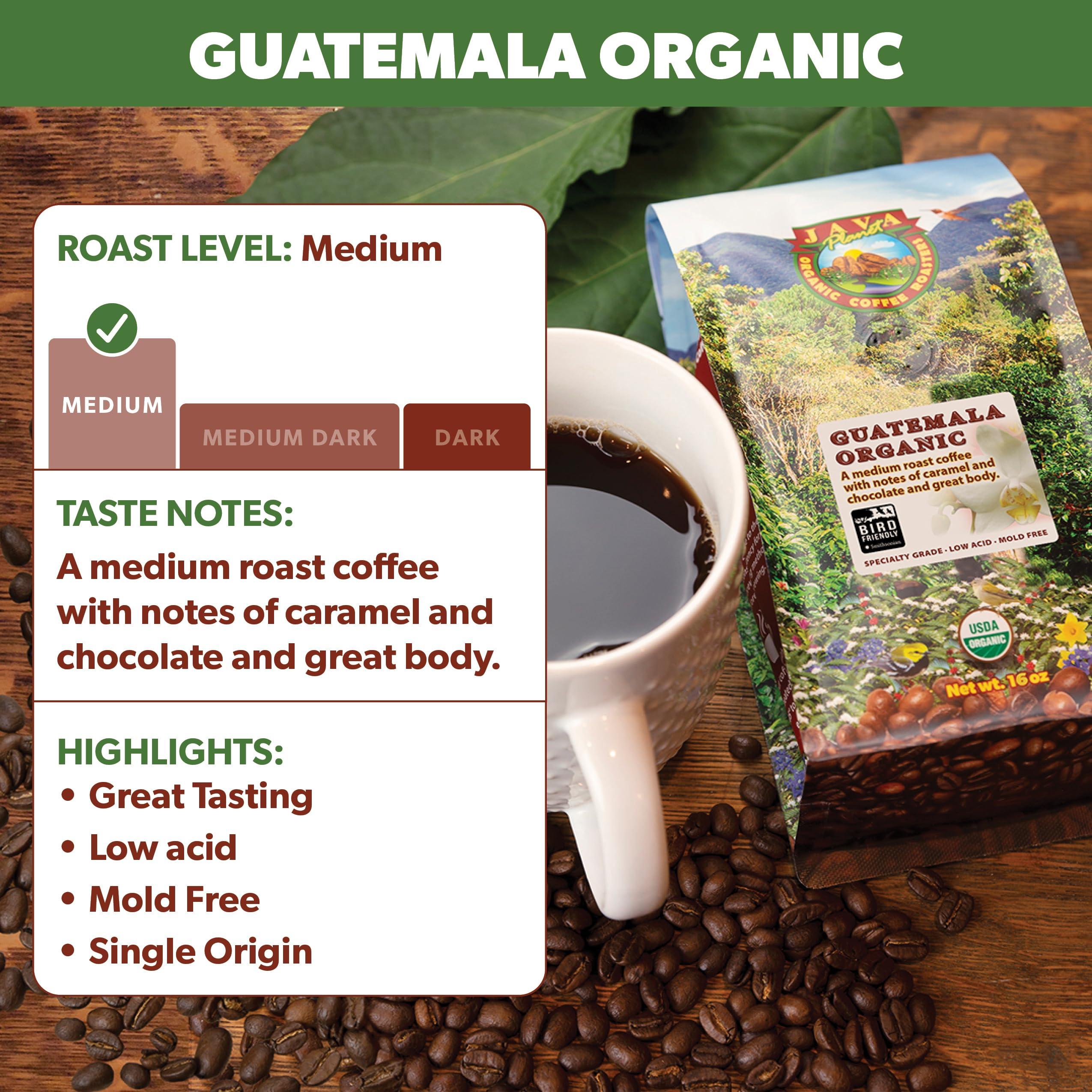 Java Planet Organic Coffee Roasters Java Planet Low Acid Coffee, Guatemalan Organic Coffee Beans, Smooth Full Flavored, Single Origin: Whole Bean Medium Roast - Smithsonian Bird Friendly 2-1LB Bags