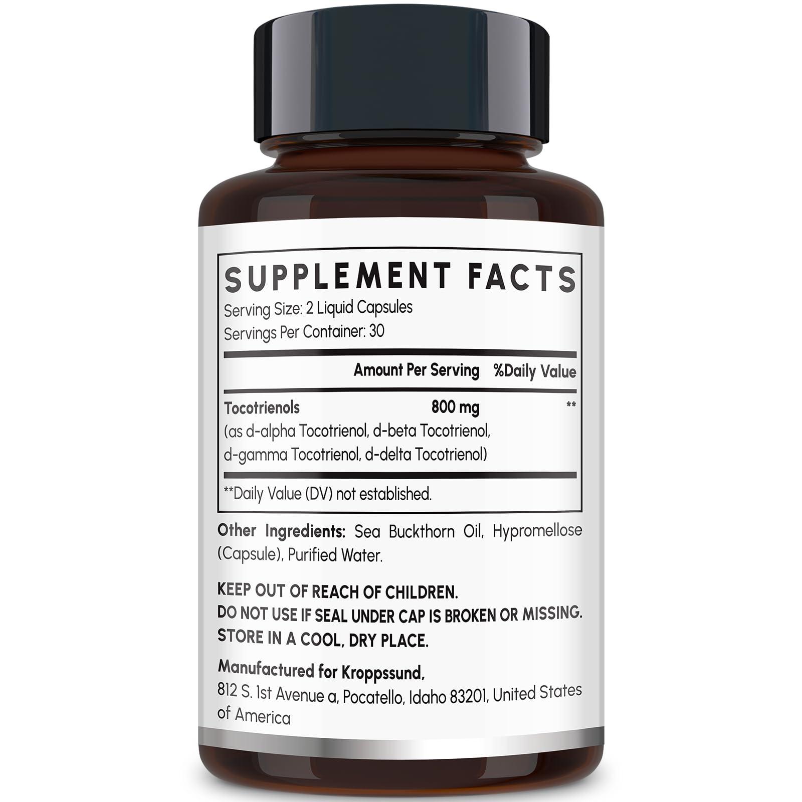 Kroppssund Tocotrienol Supplement Full Spectrum, Cutting-edge Fusion Technology, Tocotrienol Vitamin E-Tocotrienols 800mg,Powerful Antioxidant,Cardiovascular,Highest Absorption Rate - 60 Liquid-Filled Capsules
