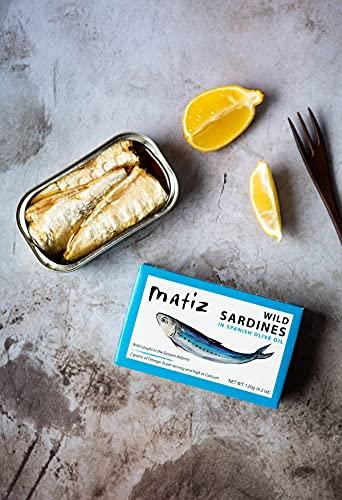 Matiz Matiz Sardines in Olive Oil, 4.2 Ounce Can, Spanish Gourmet Wild Caught Natural Fish for Tapas, Snacks, or Meals, Protein Rich, Sealed Freshness