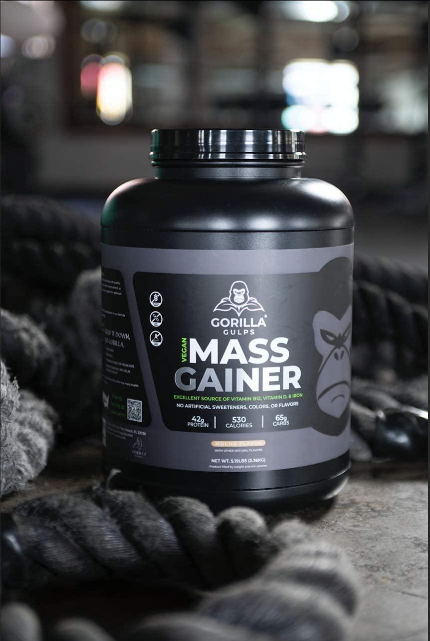 Gorilla Gulps Gorilla Gulps Mocha Vegan Mass Gainer 5 lb Natural High Calorie Protein Powder GMO, Gluten, Dairy, & Soy Free. No Artificial Ingredients 530 Calories 18 Servings