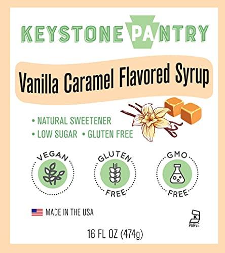 Keystone Pantry Keystone Pantry Vanilla Caramel Flavored Syrup 1 pint bottle Natural Sweetener Low Sugar Gluten Free Vegan GMO Free Kosher-parve