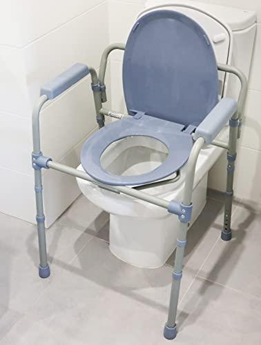 PEPE Mobility Pepe - 3 in 1 Bedside Commodes for Adults, Adult Potty Chair for Seniors Over Toilet, Urinal Chair for Elderly with Bucket, Commode Toilet Seat Riser, Adjustable Stand Alone Toilet Safety Rail Gray