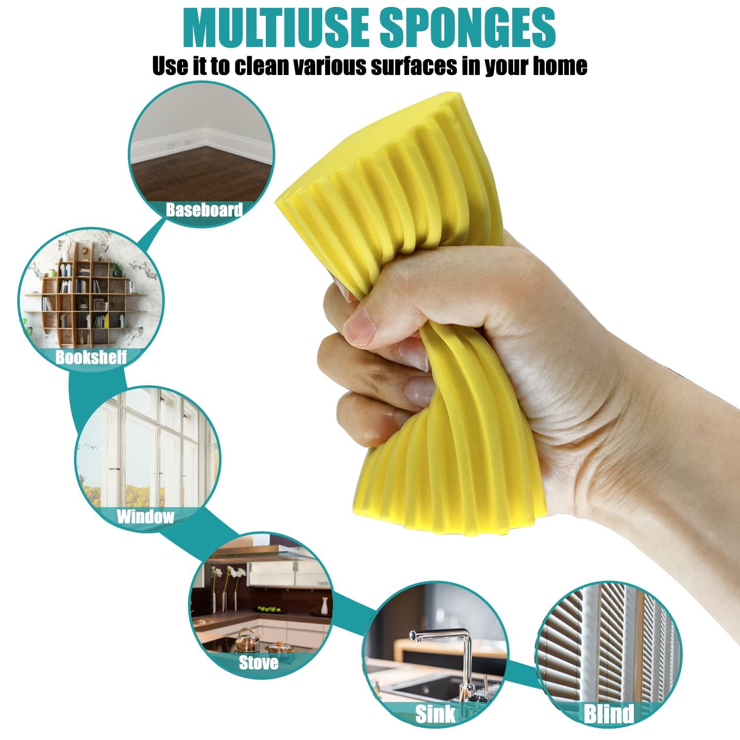 Kelursien 4Pack Damp Clean Duster Sponge, Dust Cleaning Sponge Brush, Reusable Dusters for Cleaning Baseboards, Blinds, Glass, Vents, Mirrors, Window Track Grooves, Efficient Cleaning Supplies(Yellow)
