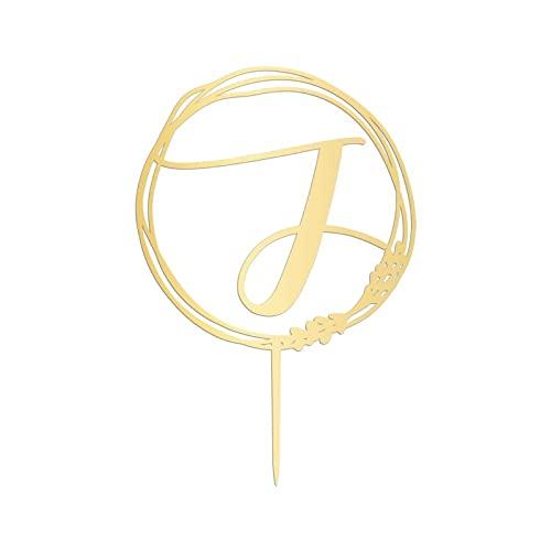 Vinisong Personalized Letter J Cake Topper, Vinisong Rustic Wedding Cake Topper Initial Cake Topper Monogram Cake Topper Wreath Design Cake Decoration Gold Acrylic Cake Decor Party Decoration