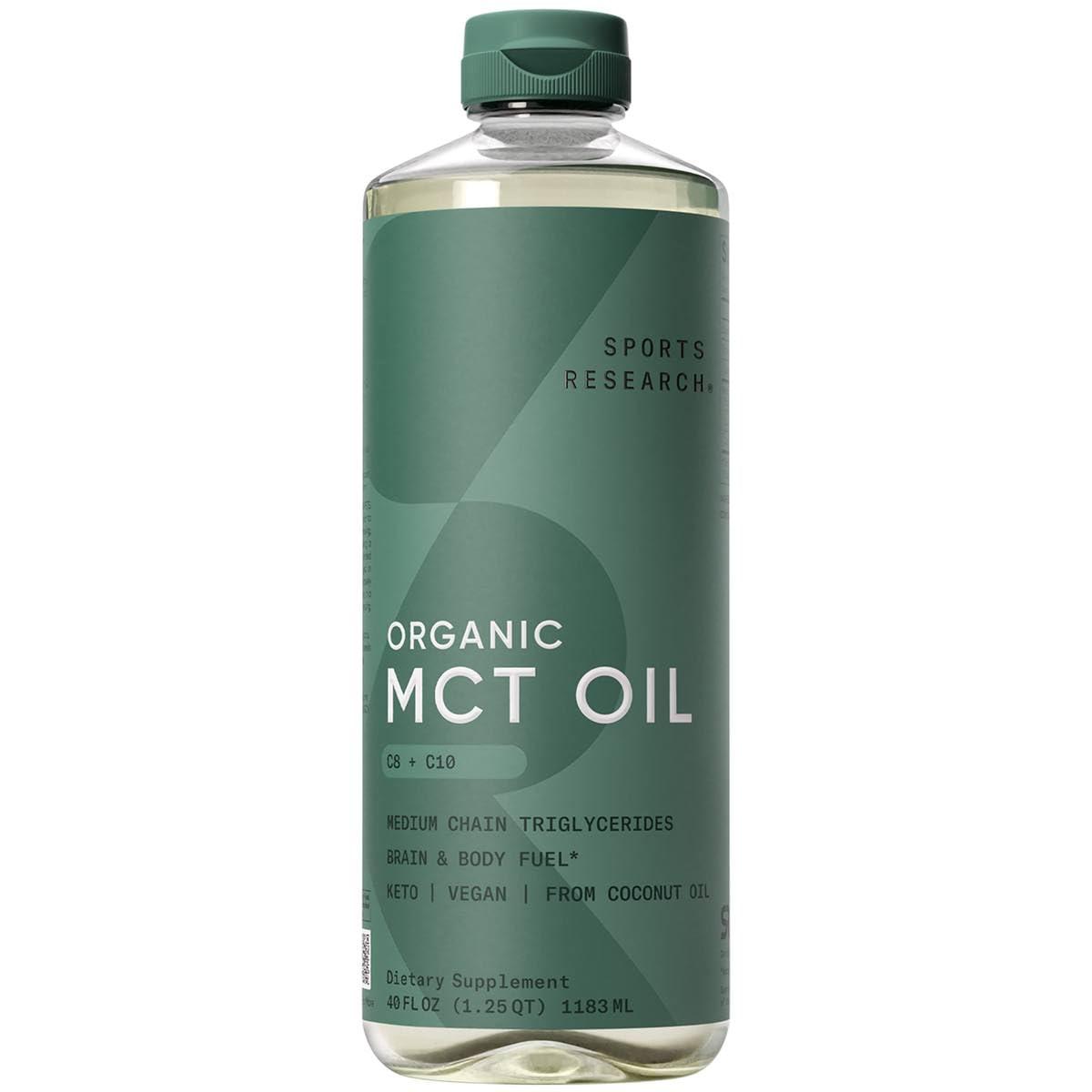 Sports Research Sports Research Organic MCT Oil - Keto & Vegan MCTs C8, C10 from Coconuts - Fatty Acid Brain & Body Fuel, Non-GMO & Gluten Free - Flavorless Oil, Perfect in Coffee, Tea & Protein Shakes - 40 oz