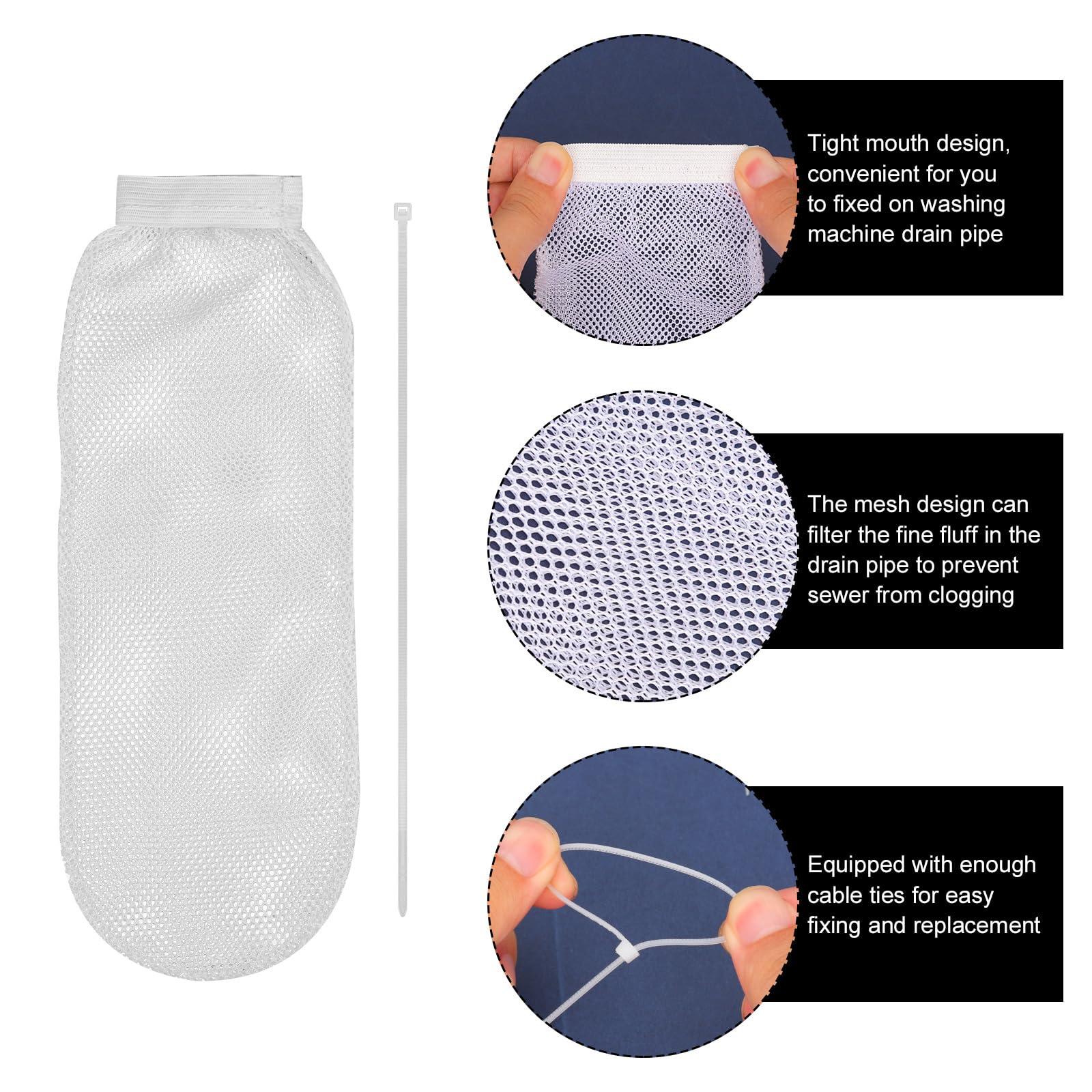 XIHIRCD 8pcs Lint Traps for Washing Machine Hose, with 24pcs Cable Ties Washer Lint Catch Nylon Mesh Lint Collector for Home Laundry Washing Machine Sink Drain Systems Hose Screen Filter (White)