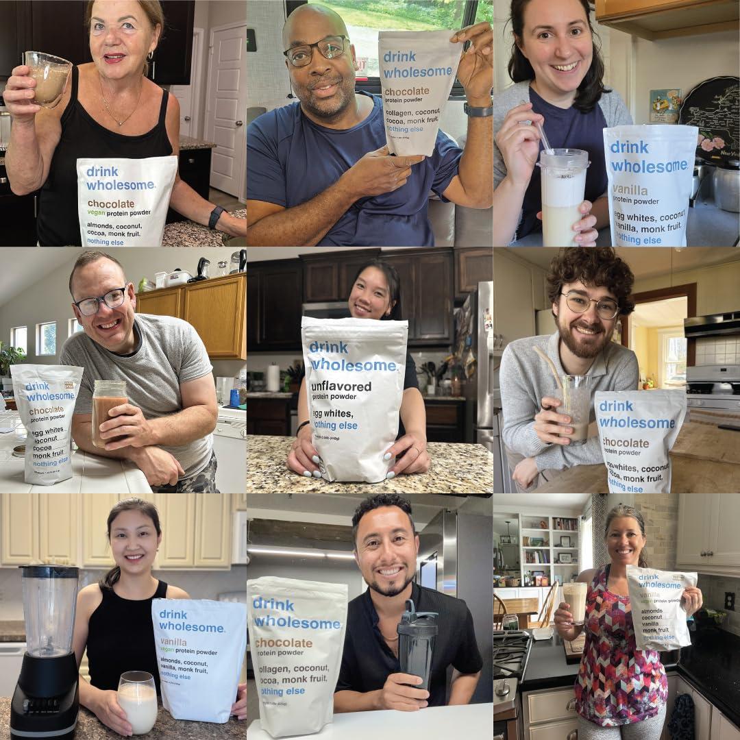 drink wholesome drink wholesome Vegan Chocolate Almond Protein Powder | for Sensitive Stomachs | Gut Friendly | No Artificial Sweeteners | No Stevia | Low Sodium | Paleo | Safe for Kids & Seniors