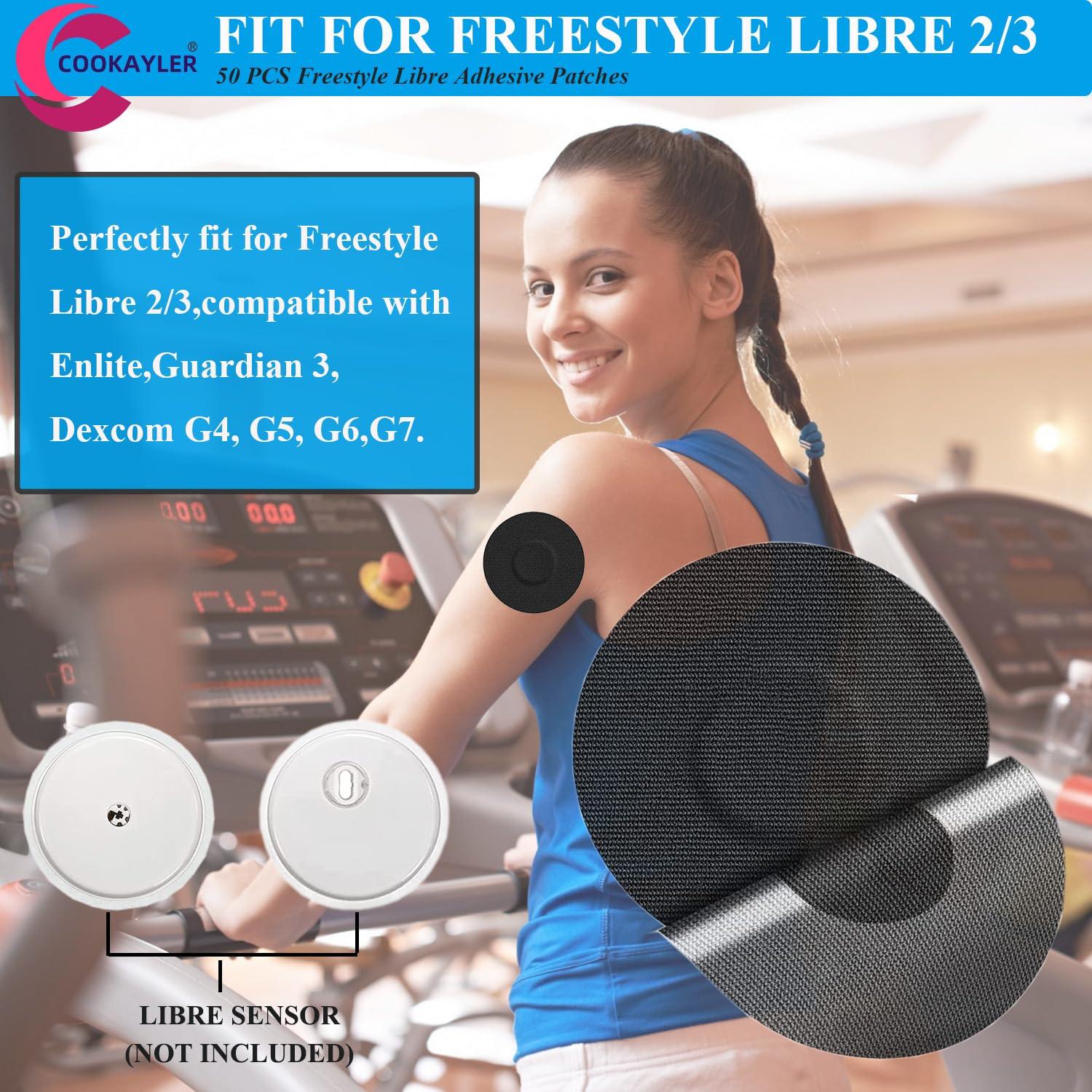 Cookayler Cookayler 50 Pack Waterproof Sensor Covers for Freestyle Libre 2/3,CGM Adhesive Patches Without Glue in The Center,Pre-Cut Tape for Continuous Glucose Monitor Protection (Black)