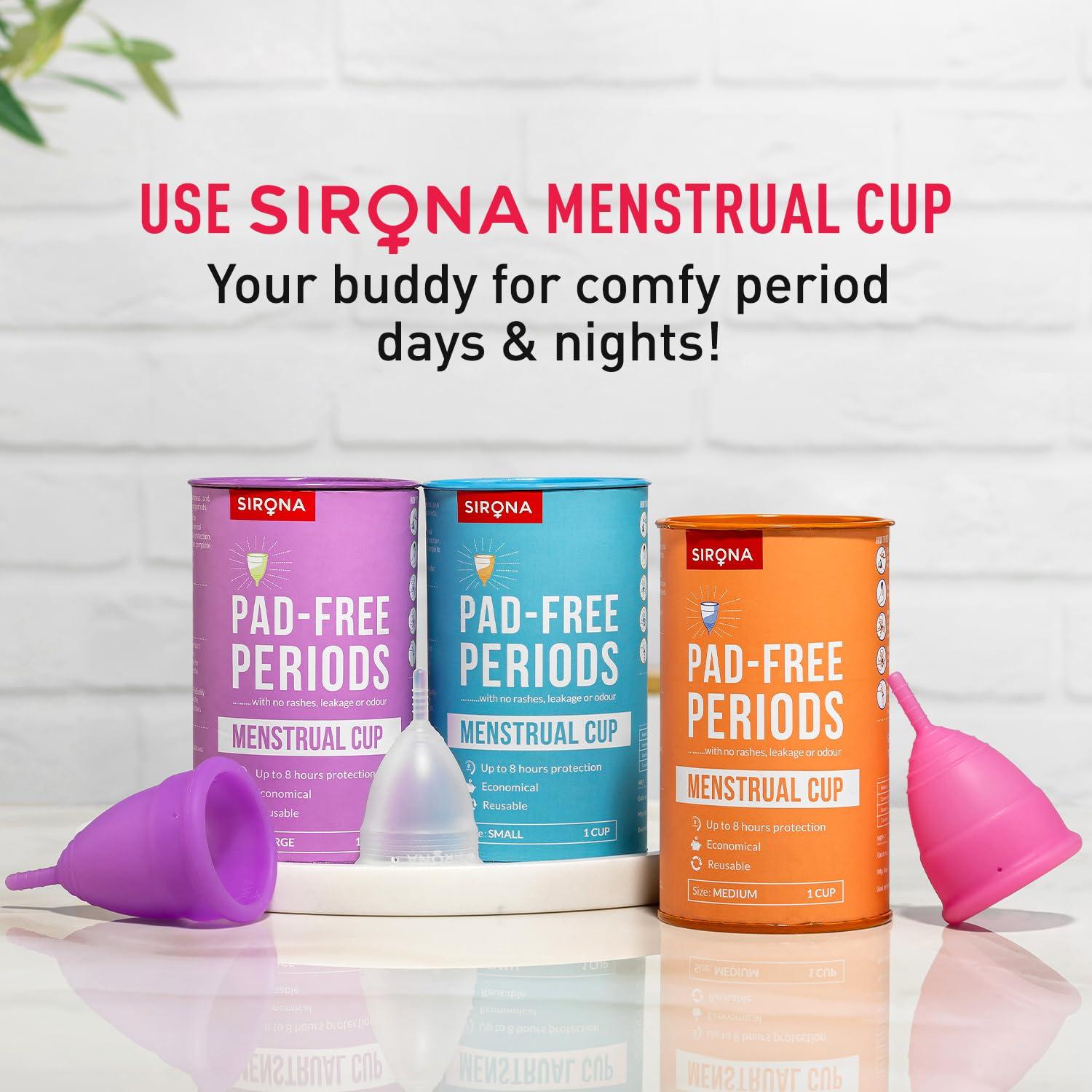 Sirona Sirona Reusable Menstrual Cup - Small Size | Ultra-Soft, Odor-Free, Rash-Free Medical-Grade Silicone with Pouch | Leak-Proof Period Cup for Heavy & Light Flow | Tampon & Pad Alternative | Pack of 1
