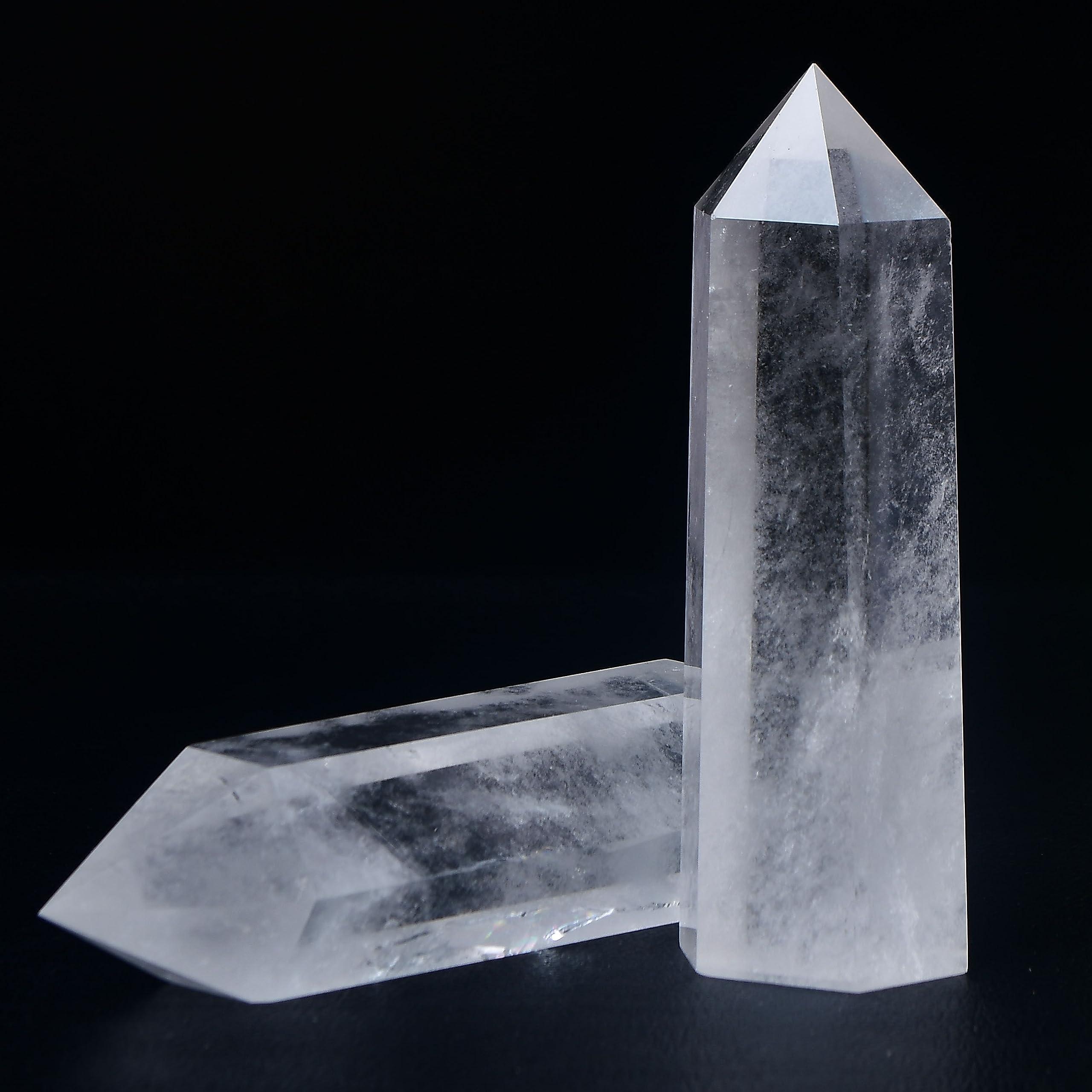 WUYOUSHI WUYOUSHI Large Clear Quartz Healing Crystal Tower / 4.72-5.11\" Natural Crystal Wand / 6 Faceted Chakra Single Point Crystal Reiki Therapy Meditation Home Decor Gift