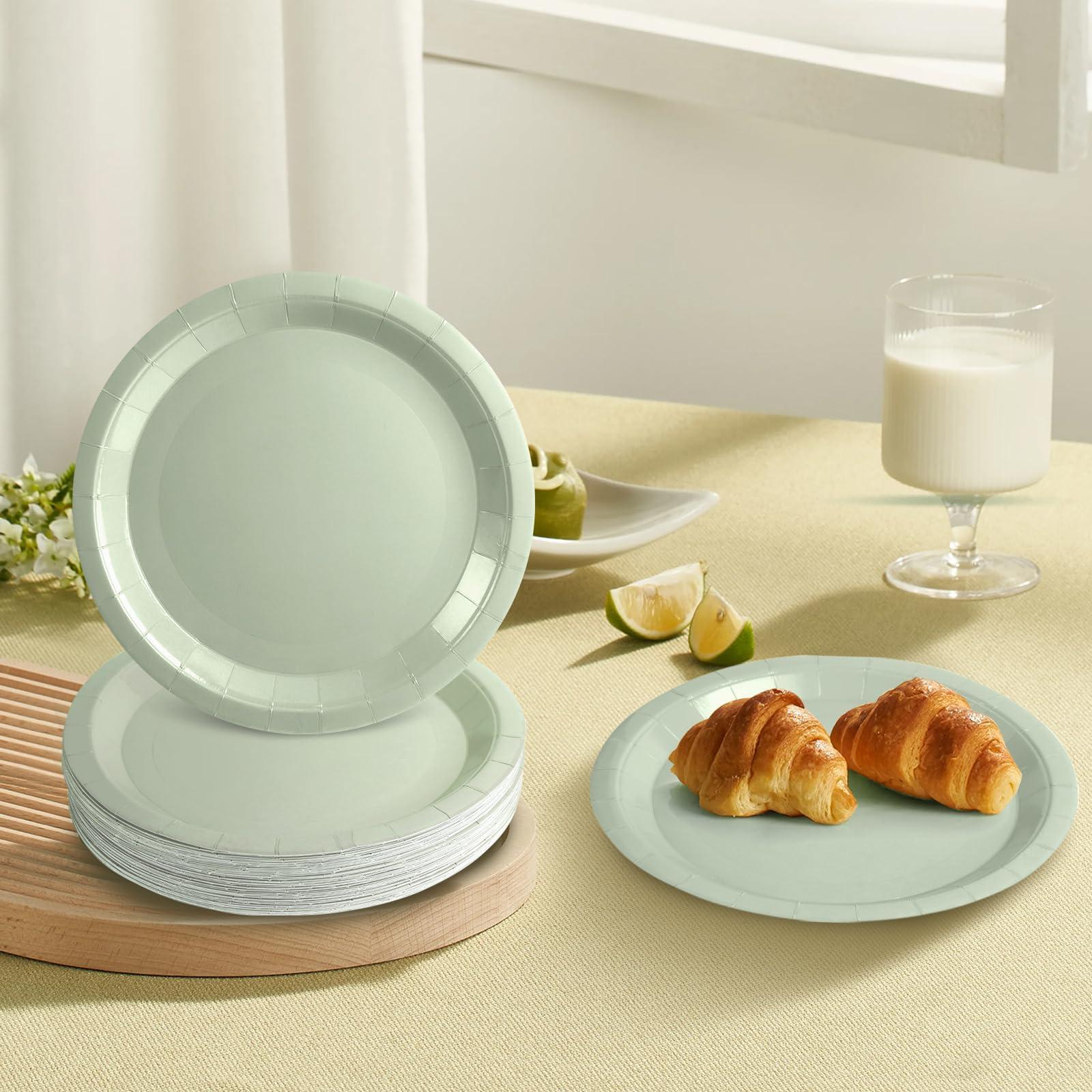 Purhapfre Sage Paper Plates Sage Green Paper Plates and Napkins Party Supplies Sage Green Disposable Plates for Bridal Shower,Baby Shower, Birthday,Serves 50
