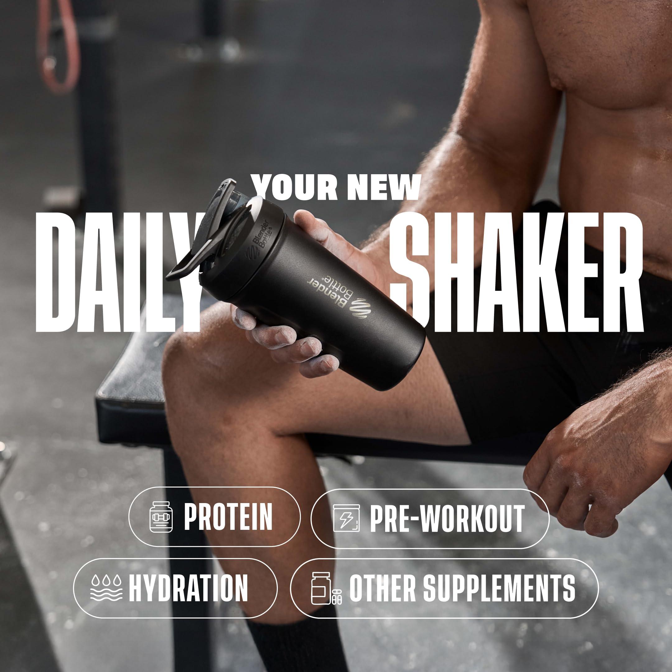 BlenderBottle BlenderBottle Strada Shaker Cup Insulated Stainless Steel Water Bottle with Wire Whisk, 24-Ounce, White