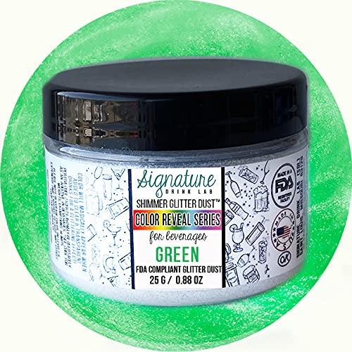 Signature Drink Lab Edible Glitter for Drinks • Shiny Glitter, Shimmer Beverage Dust for Cocktails, Beer, Wine and More - Color Series Green - 25 gram