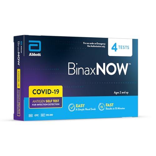 BinaxNOW BinaxNOW COVID-19 Antigen Self Test, 1 Pack, 4 Tests Total, COVID Test With 15-Minute Results Without Sending to a Lab, Easy to Use at Home