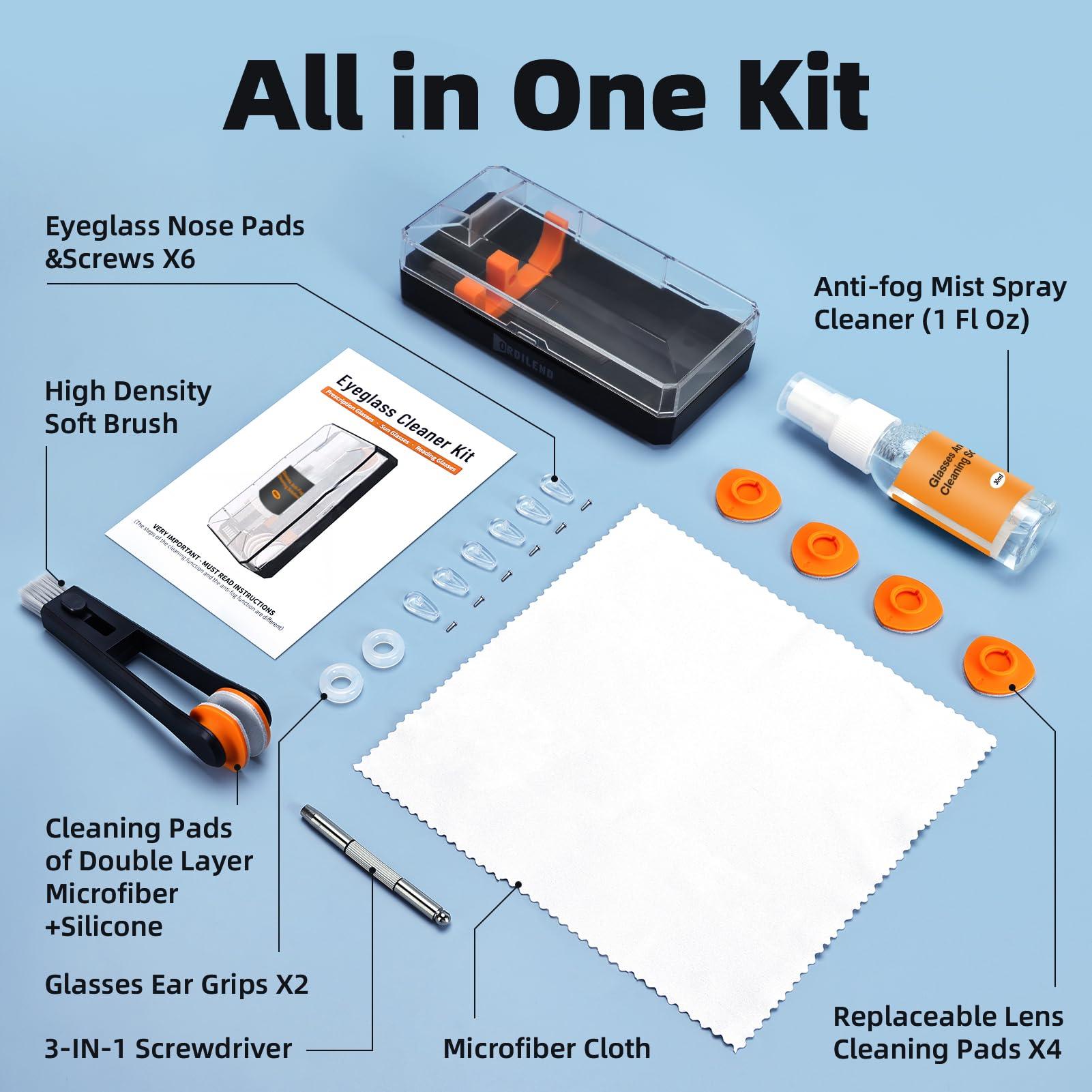 Edglete Glasses Cleaner Kit Eyeglass Cleaner, Anti Fog Spray with Microfiber Lens Cleaning Cloth, Glasses Repair Tool with Screws, Portable Travel Eyeglasses Cleaning Kit with Case