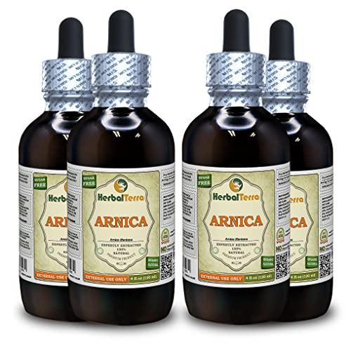 Herbal Terra LLC Arnica (Arnica Montana) Tincture, Organic Dried Flowers Liquid Extract (Brand Name: HerbalTerra, Proudly Made in USA) 4x4 fl.oz (4x120 ml)