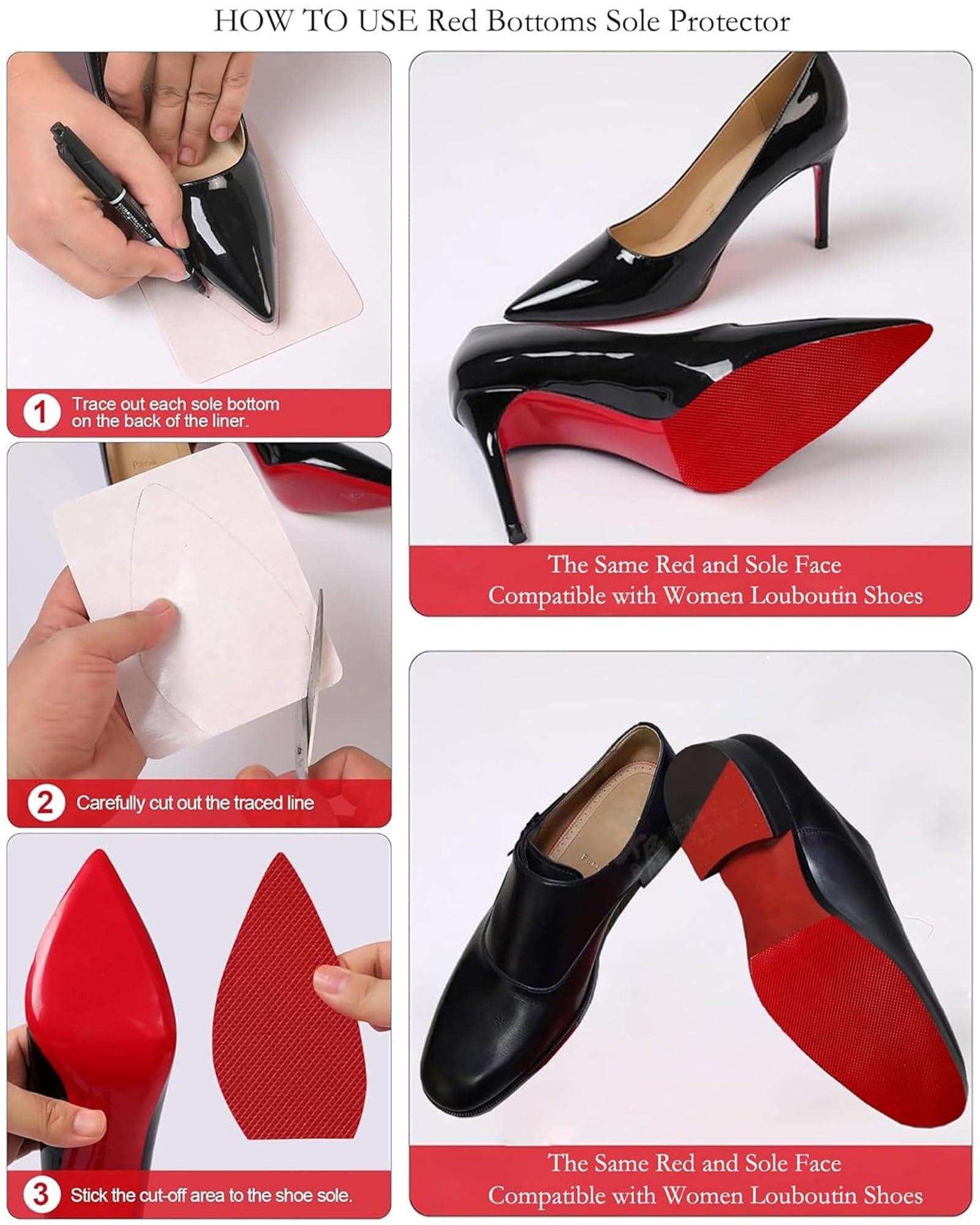 CZBYXA12 CZBYXA12 Red Bottom Shoe Protector,Self-Adhesive Red Bottoms Sole Protector Compatible with Christian Louboutin High Heels,Gel Red Bottom Protectors for Men Womens(6\"x4\" Red-2Pairs)