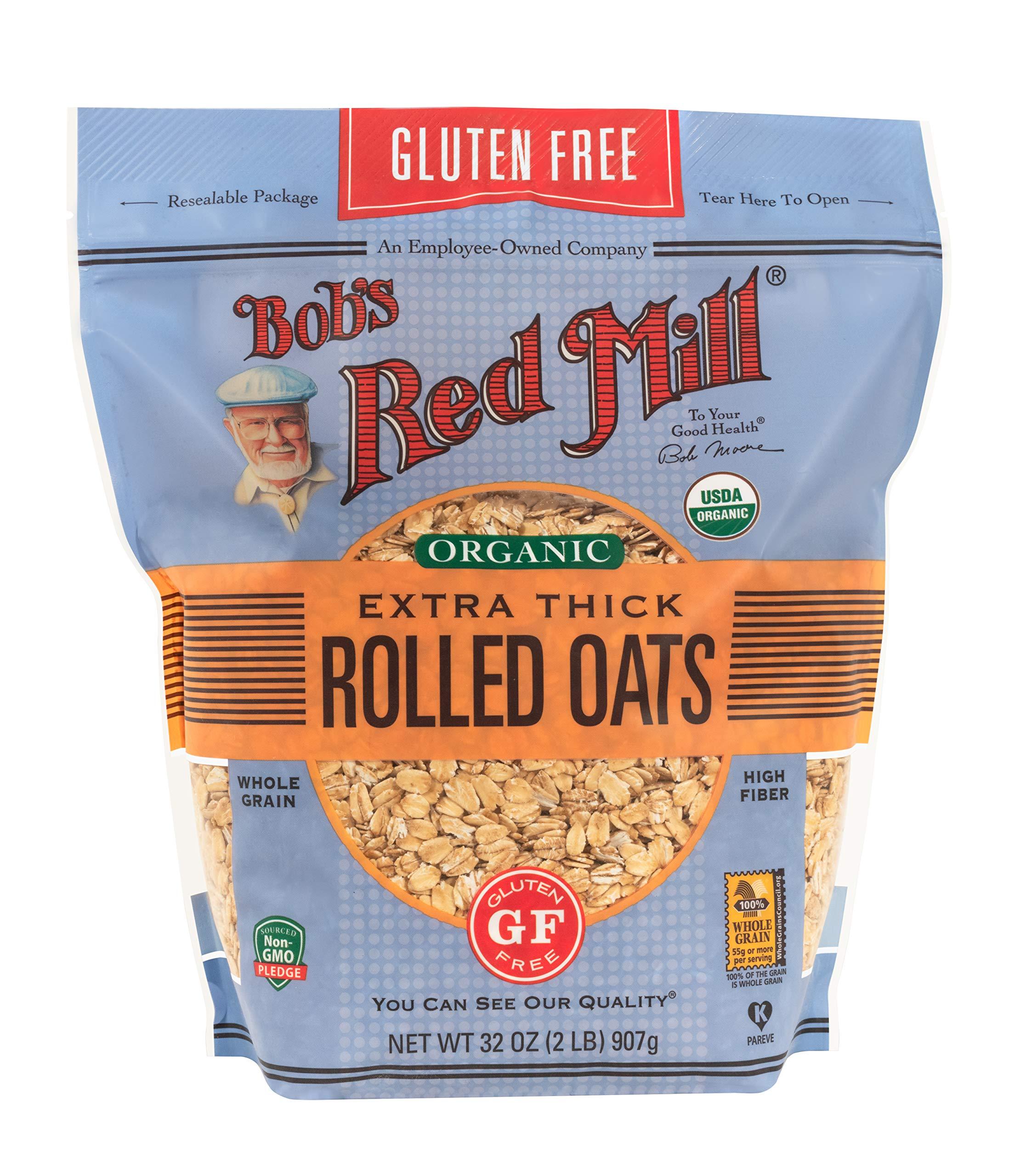 Bob's Red Mill Bob\'s Red Mill Gluten Free Organic Extra Thick Rolled Oats, 32oz (Pack of 4) - Non GMO, Whole Grain, Vegan, Kosher