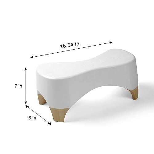 GLIGAM Toilet Stool,Gligam Poop Stool for Bathroom,Bearing 550 lbs Weight,Toilet Step Stool, Potty Stool for Adults and Kids,Non-Slip Simple Design,7" Tall (White/Bamboo Color)