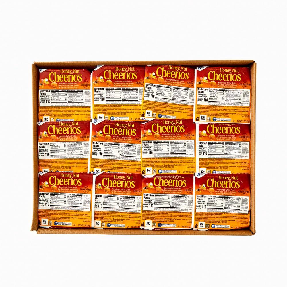 Cheerios Honey Nut Cheerios Cereal Single Serve Bowl, Heart Healthy Breakfast Cereal, Gluten Free Cereal with Whole Grain Oats, 1 Oz, 96 Count