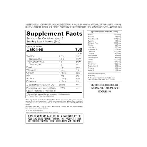 Jocko Fuel Jocko Mlk Whey Protein Powder 22g Low Sugar Monk Fruit Blend - Muscle Recovery & Growth, Packaging May Vary (31 Servings, Chocolate Peanut Butter)