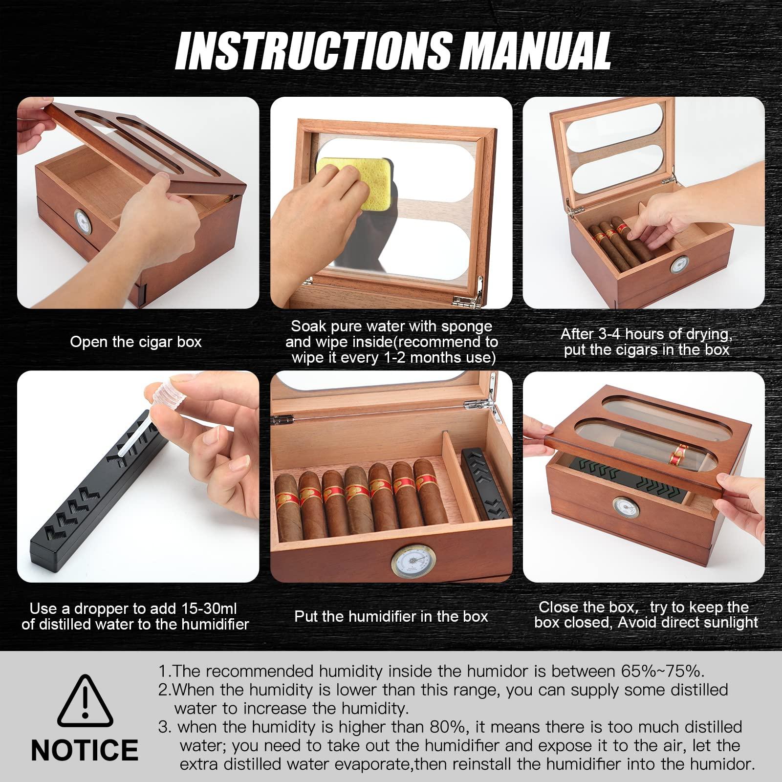 COOL KNIGHT COOL KNIGHT Cigar Humidor with Front Hygrometer, Humidifier and Accessory Drawers-Tempered Glass Top Cigar Humidor Box - Spanish Cedar Humidor-Desktop Humidor That can Hold 20-35 Cigars.