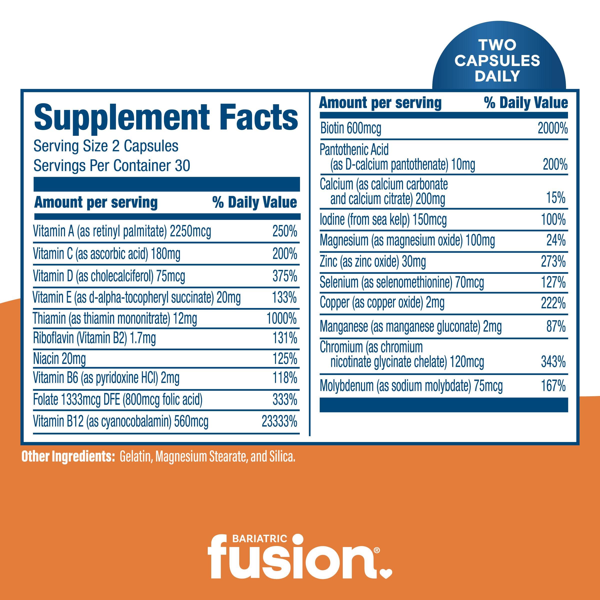 Bariatric Fusion Bariatric Fusion Bariatric Multivitamin without Iron | Post Bariatric Surgery Patients | Iron Free Bariatric Vitamin for Gastric Bypass and Sleeve Gastrectomy | 60 Capsules | 1 Month Supply