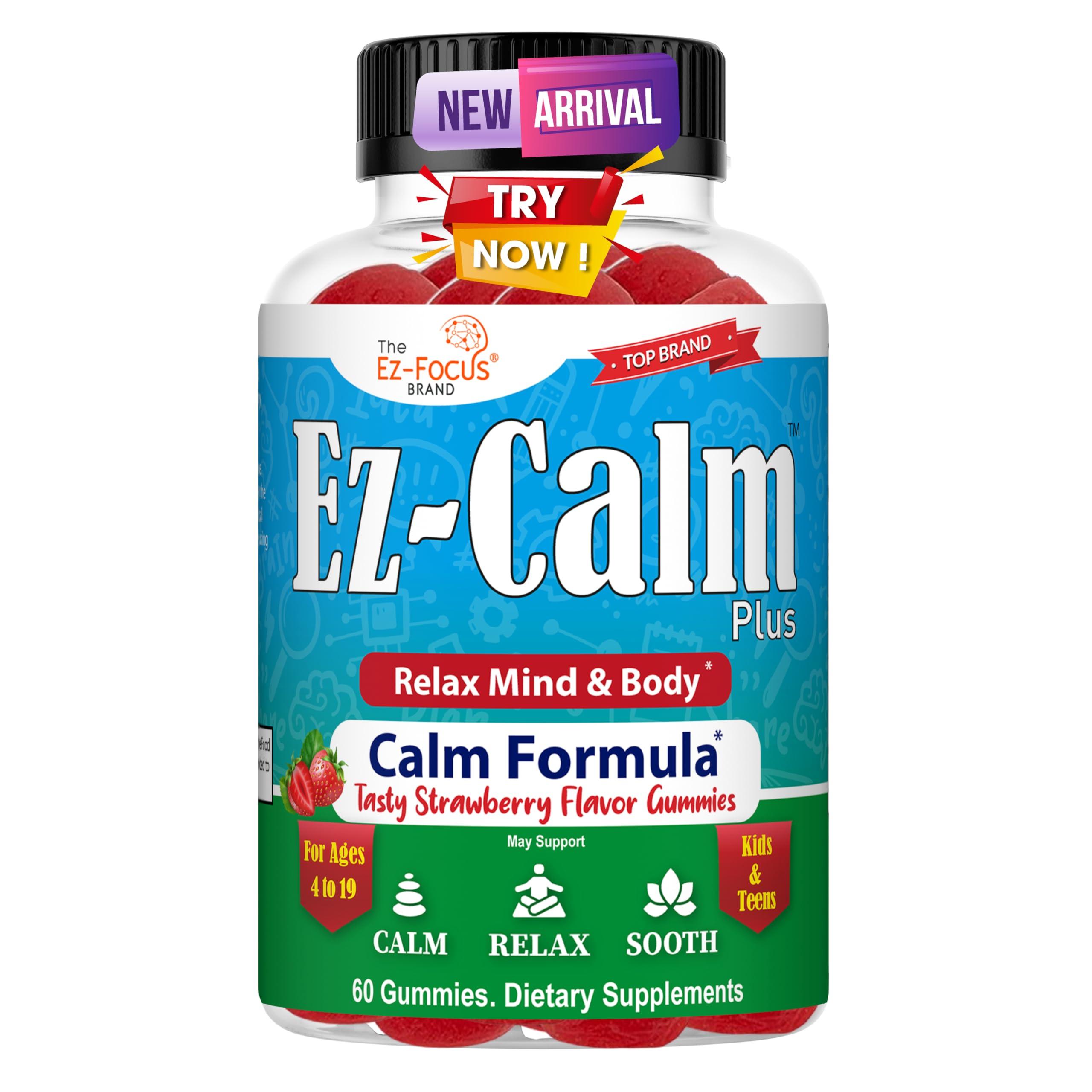 Ez-Focus Ez-Focus Organic Ashwagandha Gummies for Kids & Teens Calm & Focus Supplement with Ashwagandha Extract, Natural Calm Gummies for Kids, Sleep & Mood Support, Attention & Focus Vitamins- 60 Ct