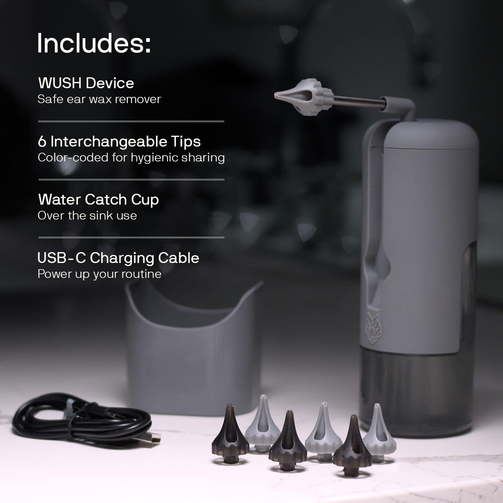 Black Wolf Wush Pro by Black Wolf - The Original Deluxe Water Powered Ear Cleaner with 6 Reusable Replacement Tips by Black Wolf - Safe & Effective for Ear Wax Buildup - Electric Ear Wax Removal Kit (Grey)
