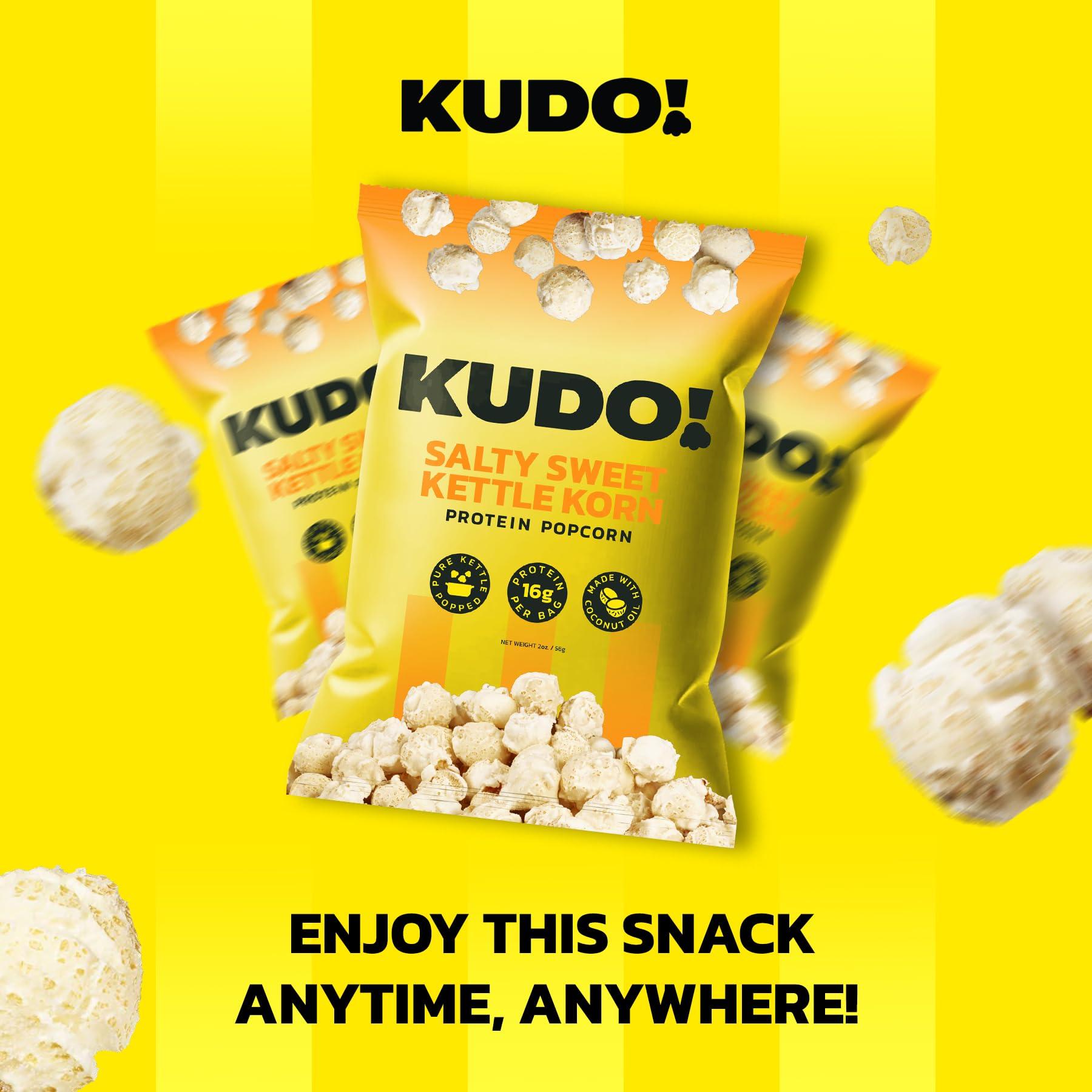 KUDO KUDO Protein Popcorn, Salty Sweet | 10g of Protein Per Bag | 100% Whole Grain & Non-GMO Healthy Snacks | Keto Friendly & Gluten Free Kettle Popcorn, 2 oz. Bag (2 Pack)
