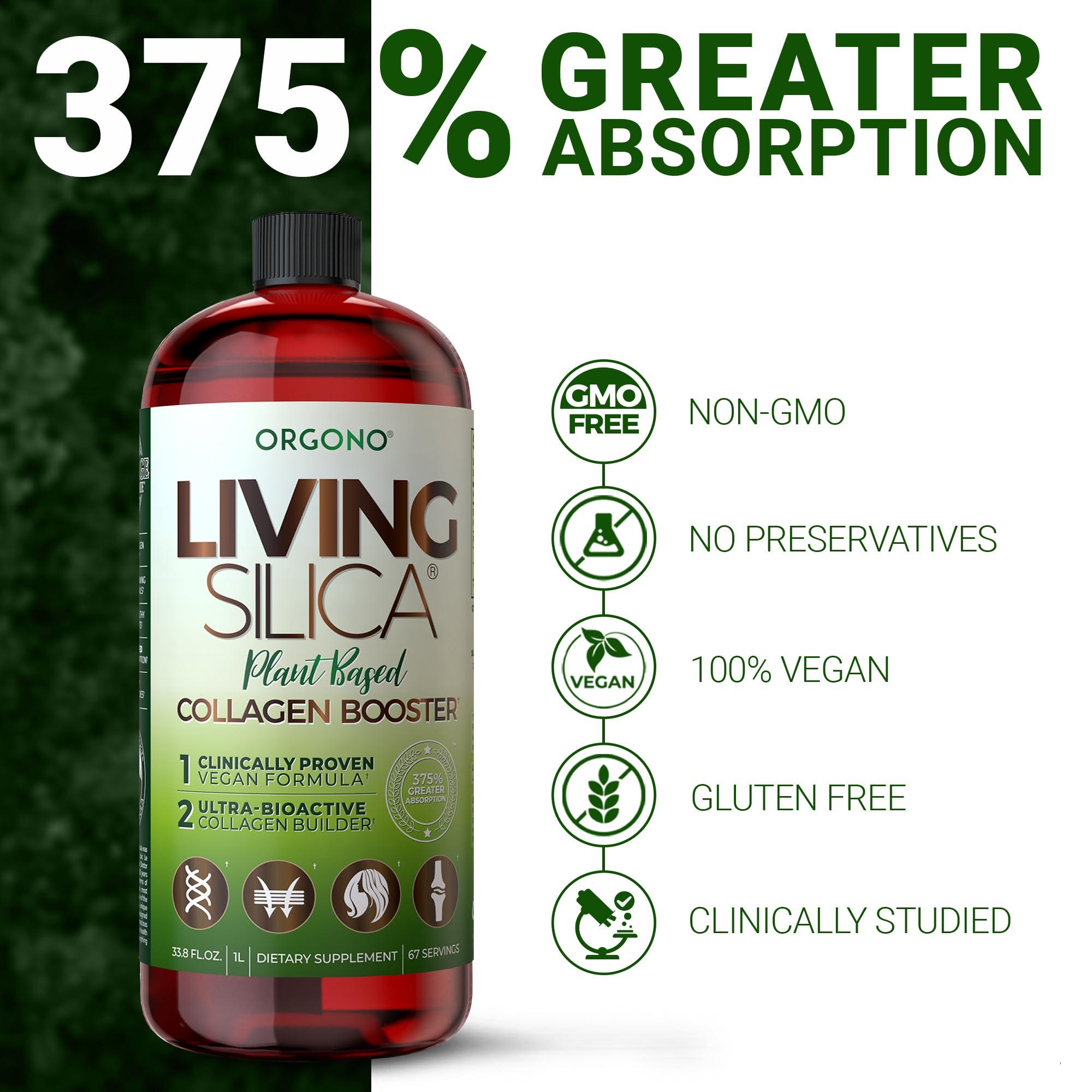 Orgono Living Silica Living Silica Plant Based Collagen Booster | Vegan | Supports Healthy Collagen and Elastin Production for Joint & Bone Support, Glowing Skin, Strong Hair & Nails 500 ml | 16.9 Fl Oz