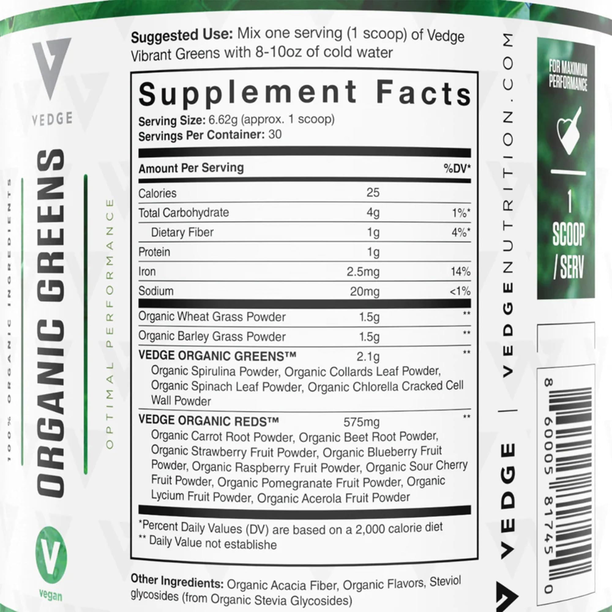 vedge Vedge Nutrition Organic Greens - Vegan Plant-Based Greens Superfood Powder - Drink Mix for Energy, Antioxidants & Recovery - Full Spectrum Greens for Athletes - 30 Servings - Mixed Berry Flavor