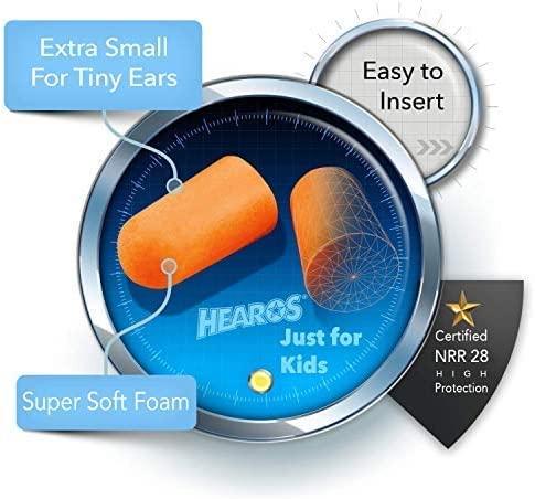 Hearos HEAROS Just for Kids Foam Ear Plugs, X-Small, Corded Hearing Protection, NRR 28, 3 Pairs