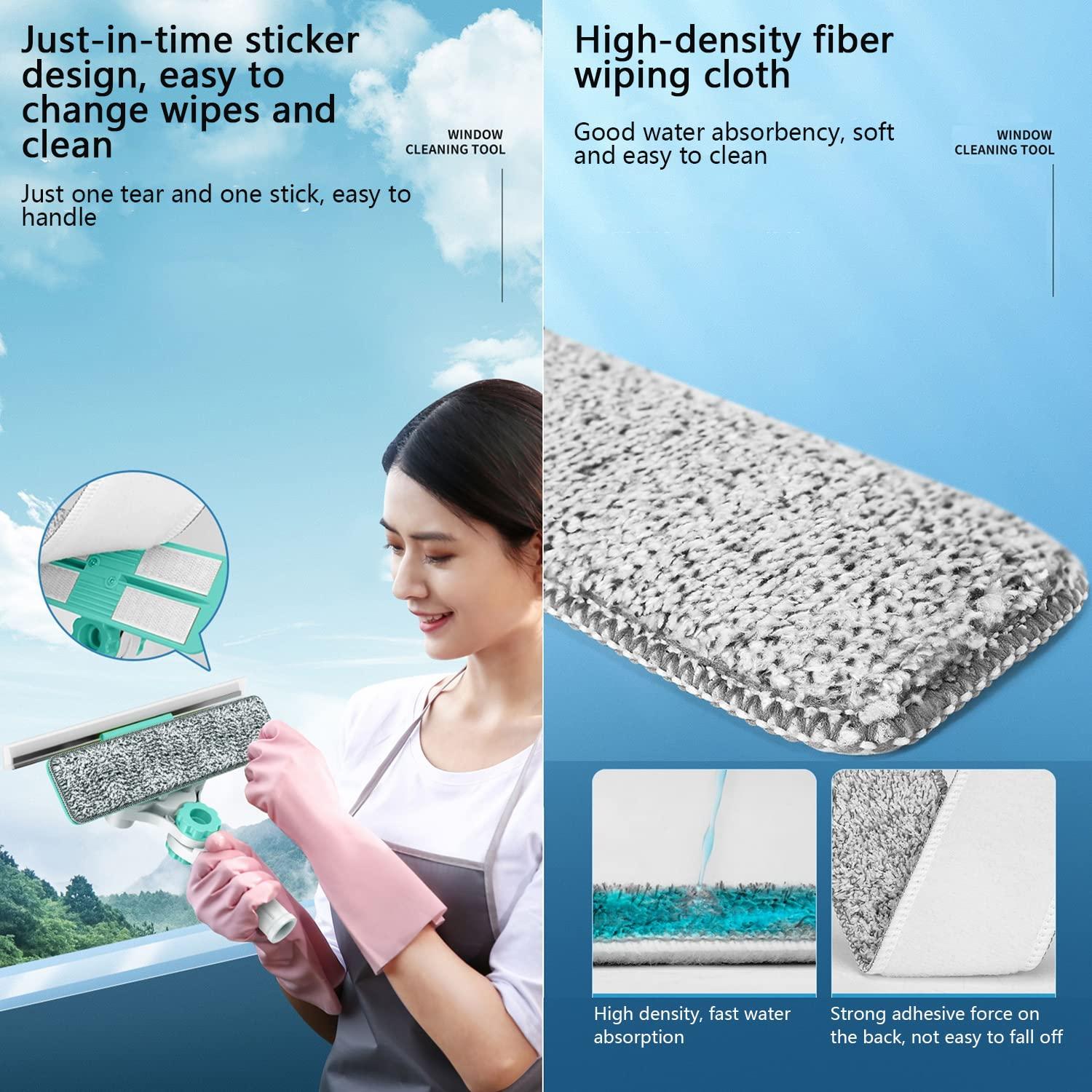 WWBDZSW Window Cleaner Tool Kit with Telescopic U Shaped Pole,Squeegee for Window Washing,Rotatable Cleaning Head and Floating Mechanism,Clean without Leaving Dead Ends-green||Floating 3 cloth