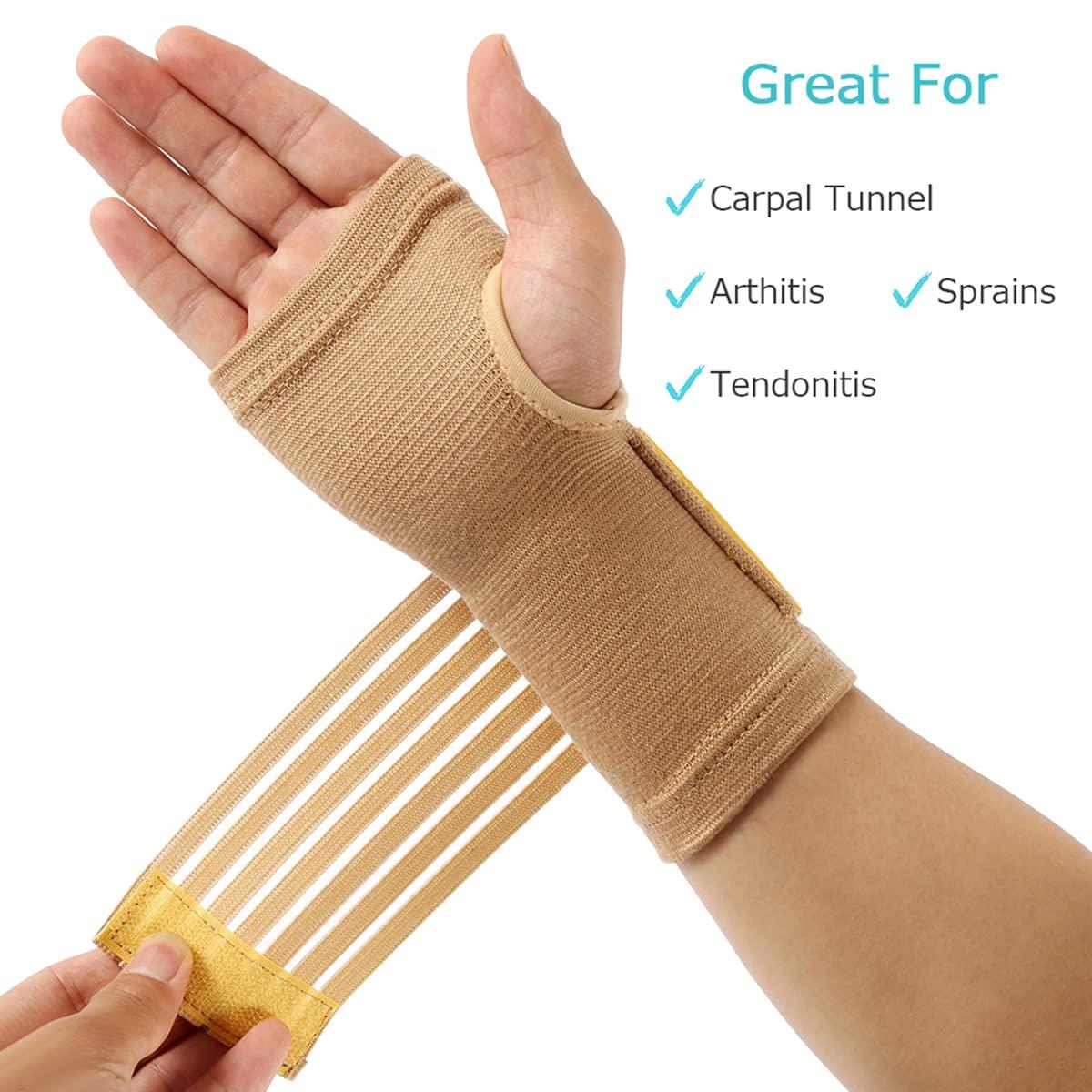 Muyoka Muyoka 2pcs Wrist Bandage Support Women\'s Wrist and Hand Sleeve Beige Wrist Hand Support Gloves Elastic Wrist Support with Strap for Sprains Injury or Sports