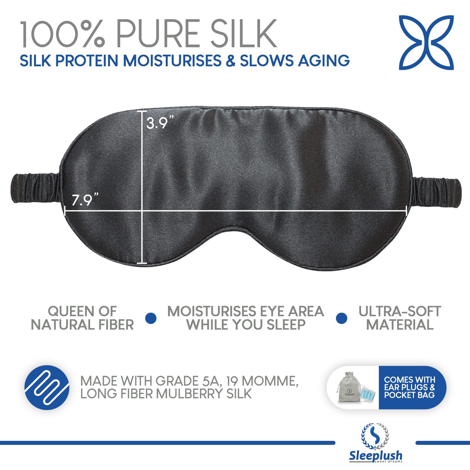 S SLEEPLUSH SWEET DREAMS Sleeplush Silk Sleep Mask – Sleep Mask with Silk Covered Straps – Sleep Masks for Women and Men - Eye Mask for Sleeping Comes with Ear Plugs and Pocket Bag - Weighted Sleep Mask - Black Pack of 2