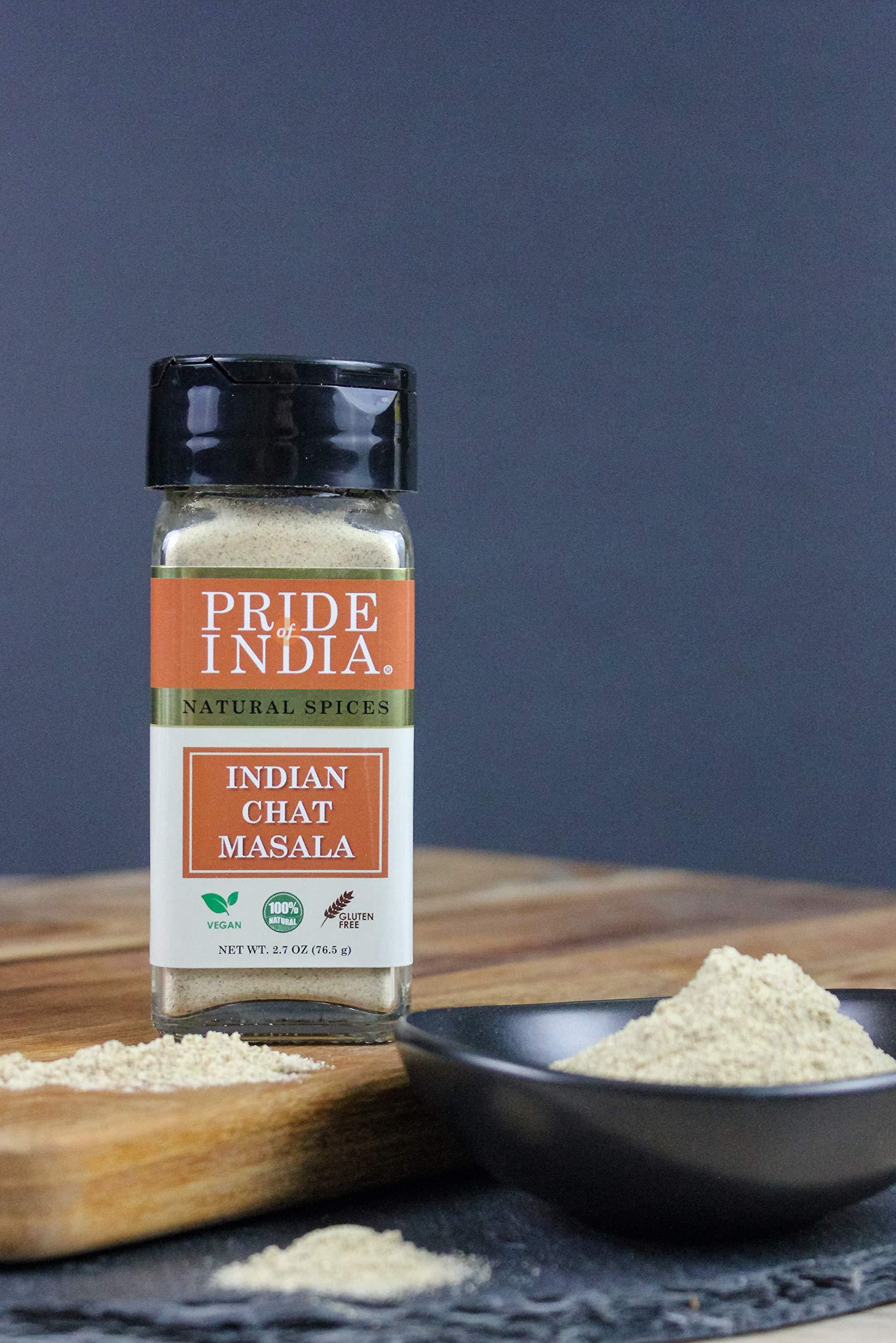 Pride Of India Pride of India Indian Chat Masala Seasoning Spice Ideal for Savory Dishes Perfect Seasoning for Drinks/Salads/Fruits Preservatives Free Easy to Use 2.7 oz. Small Dual Sifter Jar