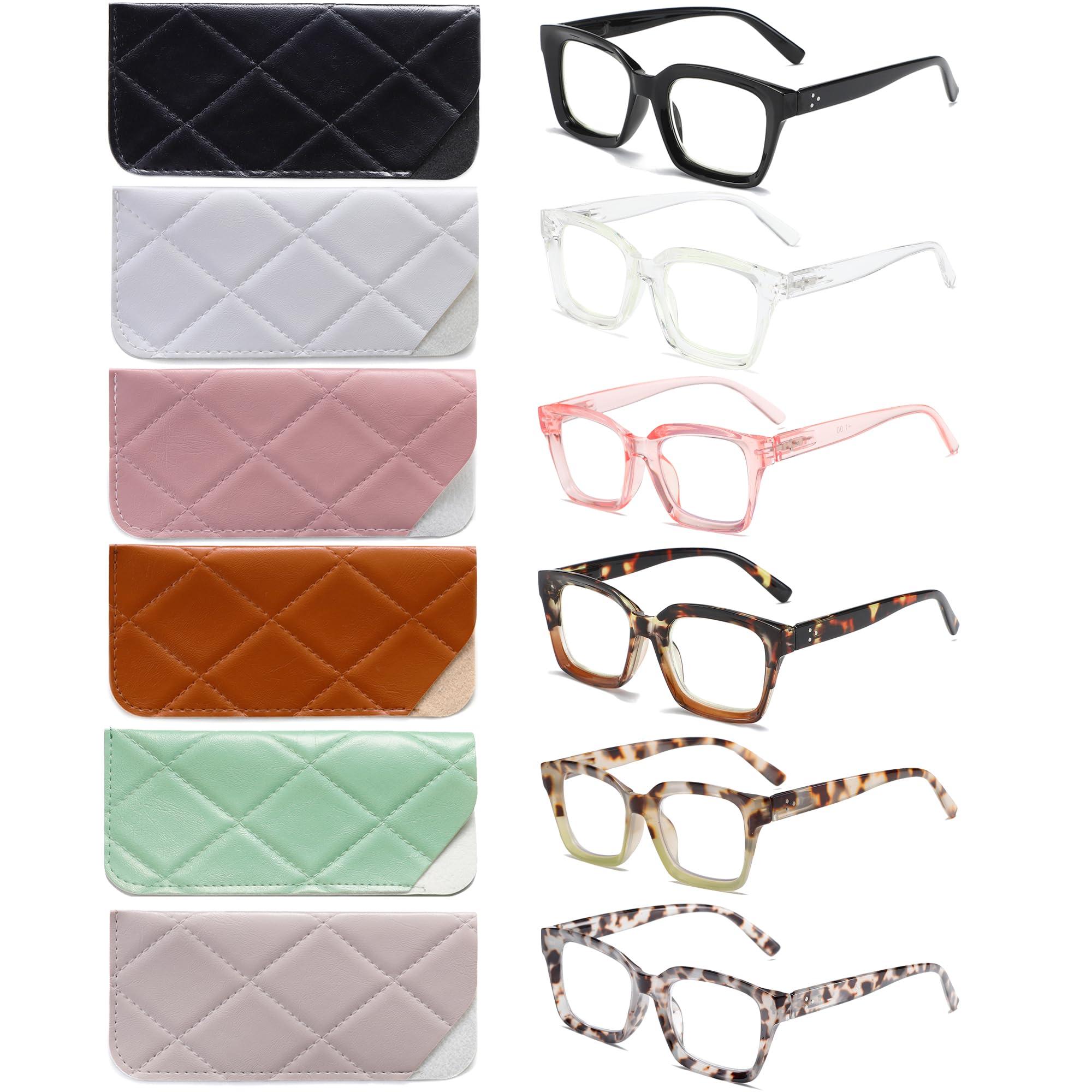 LOUOL READERS LOUOL 6 Pack Readers for Women Oprah Style Square Reading Glasses with Spring Hinge Blue Light Blocking for Men Ladies +2.0