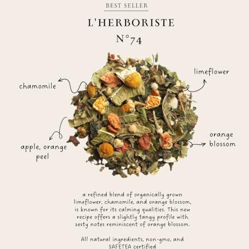Palais des Ths Palais des Ths - Organic L\'Herboriste N74 - Premium Gourmet Herbal Tea with Limeflower, Chamomile, and Orange Blossom - 2.5oz Loose Leaf Metal Gift Tin