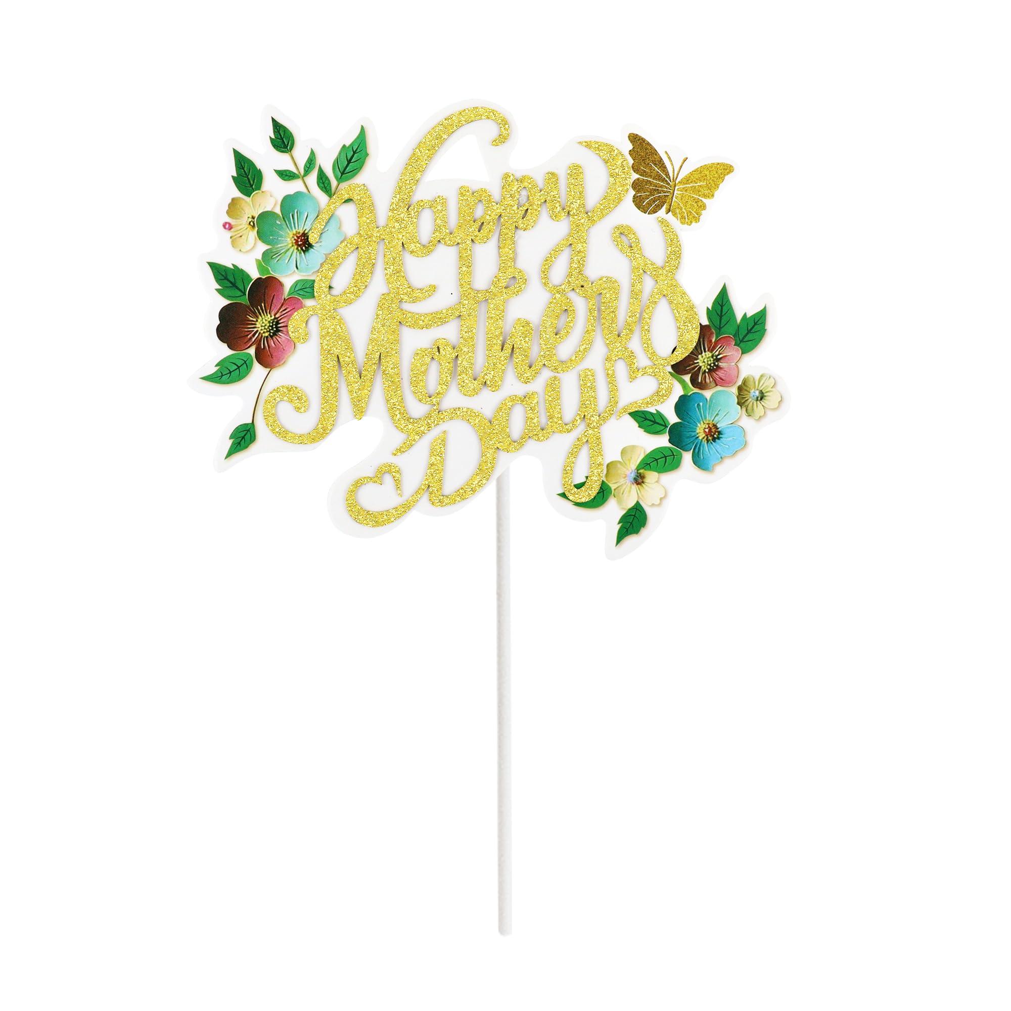 Giga Gud Happy Mother\'s Day Cake Topper Mom Letter Cake topper Gold Glitter Cake topper Decorative Party Cake Decoration for Mother\'s Day(Rose Gold-Gold-mom) (red gold)
