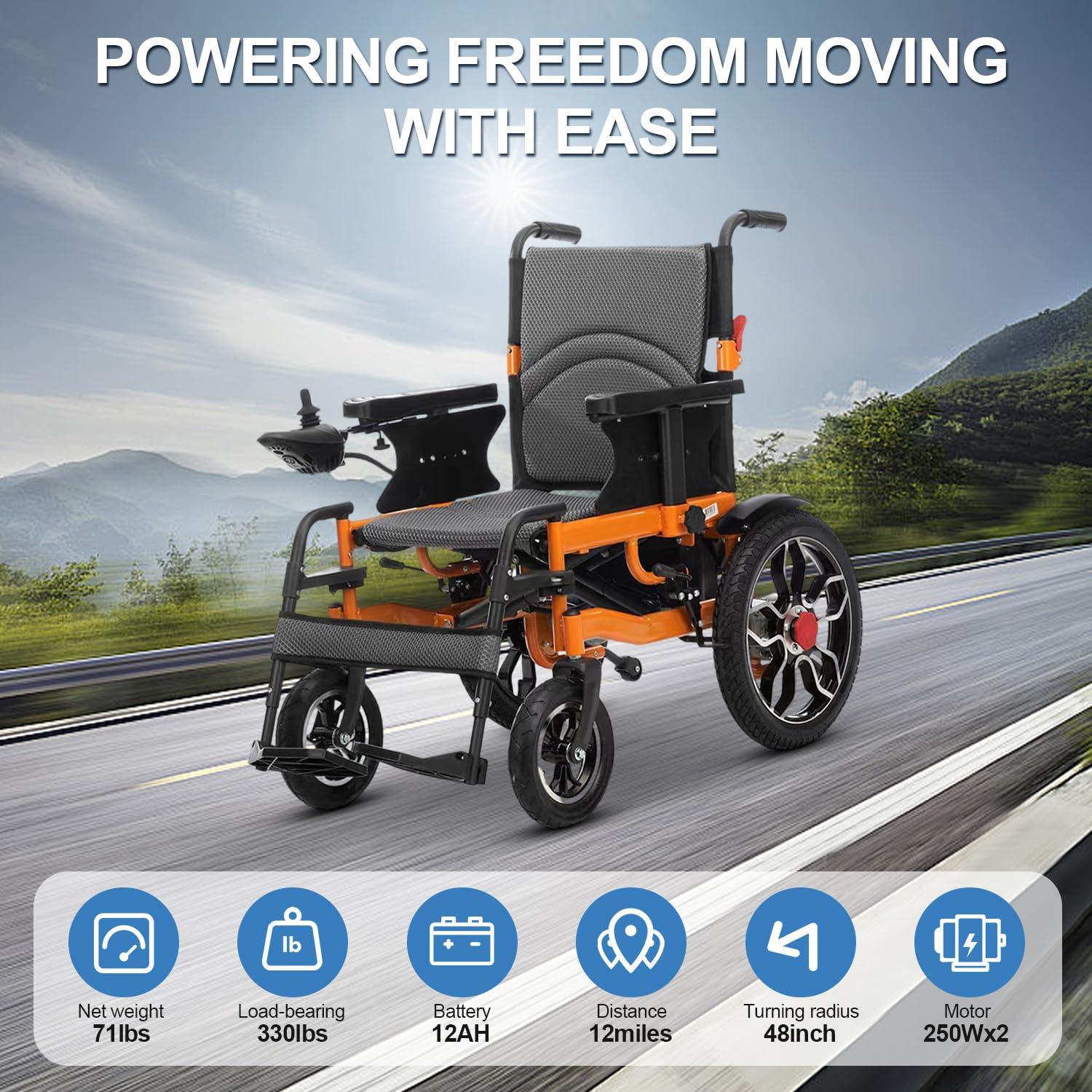 VORDERRY Folding Electric Wheelchair for Adults,500w Long Range Electric Wheelchair,Lightweight All Terrain Motorized Wheelchair for Seniors,Compact Portable Power Wheelchair-Liftable Armrest-Support 330lbs