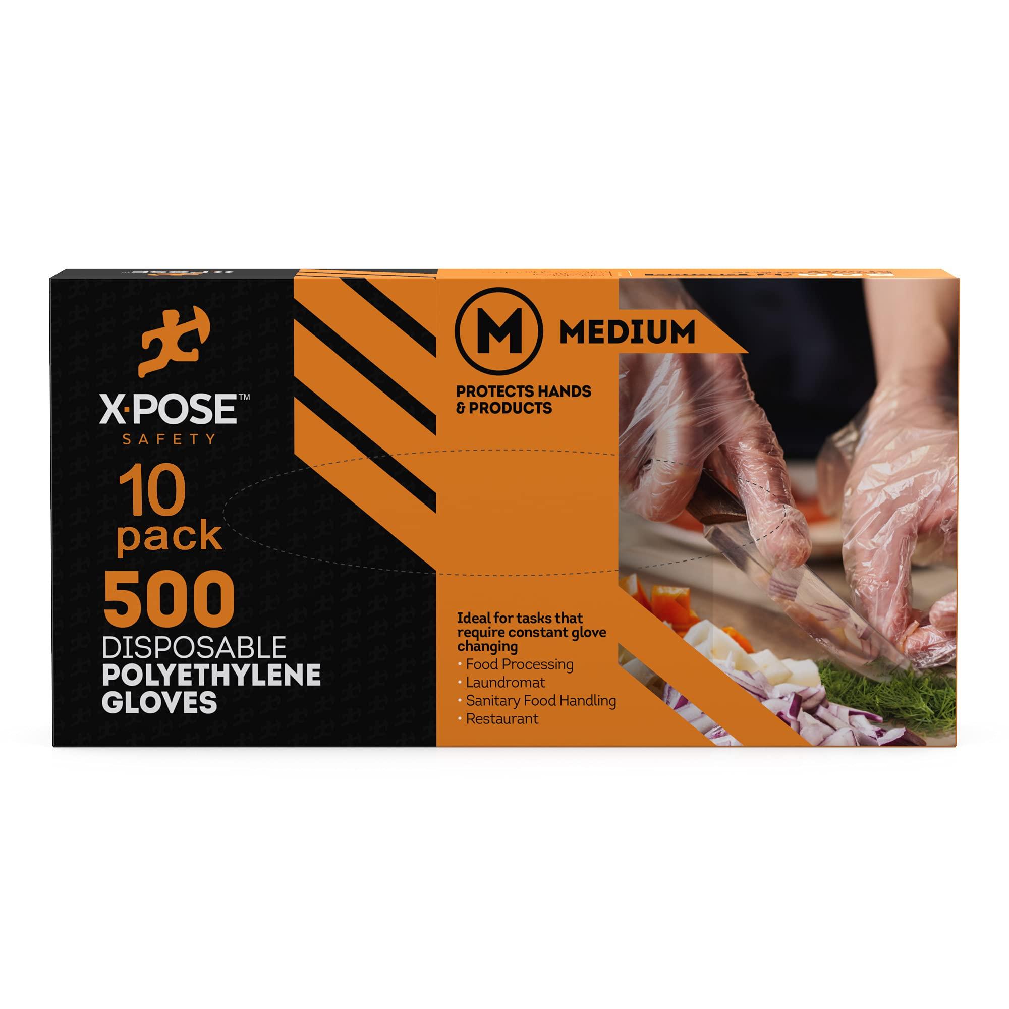 Xpose Safety Xpose Safety Clear Disposable Poly Gloves - 500 Large - 10 Pack - Non Latex Gloves - Kitchen Prep (10, Medium)