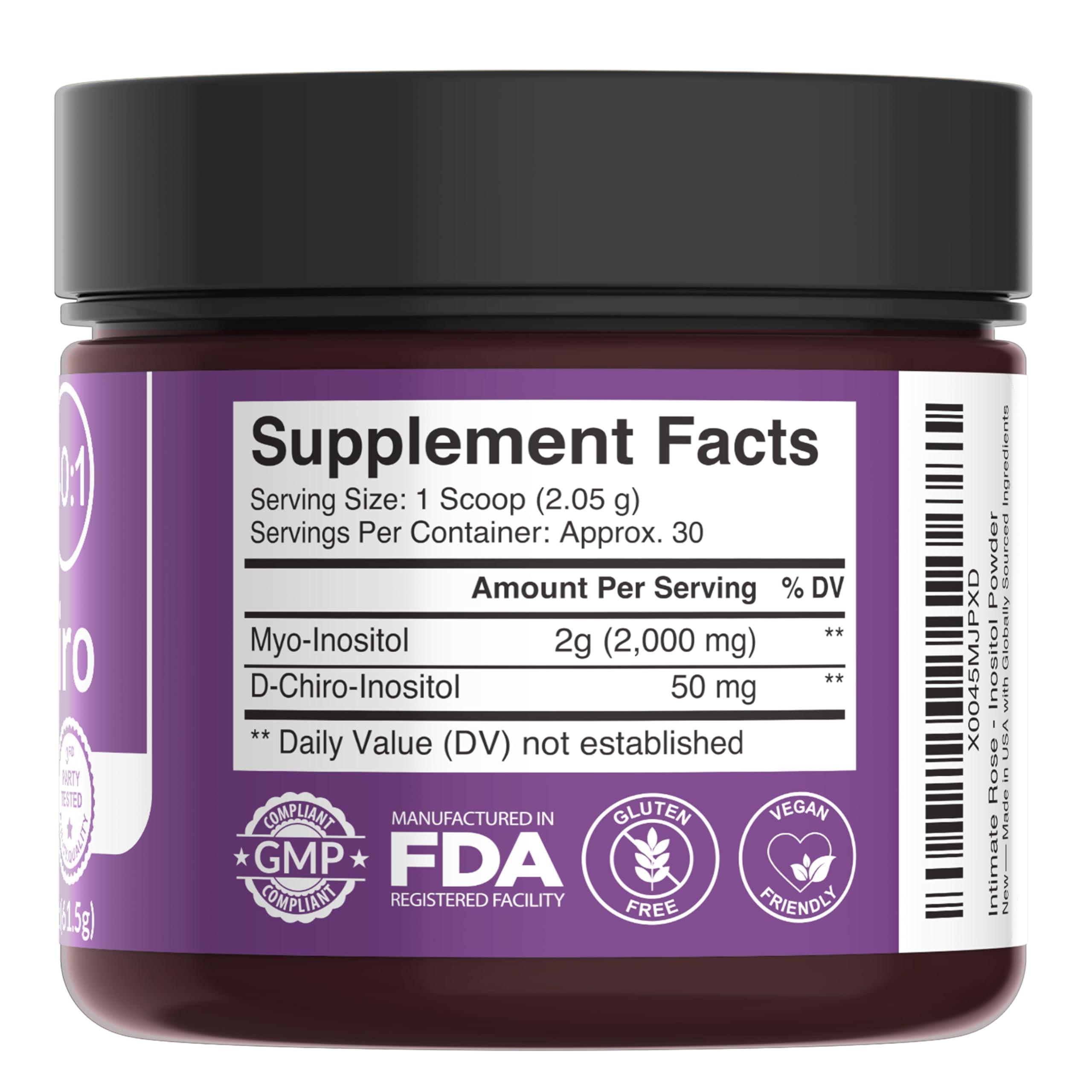 Intimate Rose Intimate Rose Inositol Supplement for Women Powder - Myo-inositol & D-Chiro Inositol - Hormonal Balance & Healthy Ovarian Function Support for Women - Ideal 40:1 Ratio - Made in USA