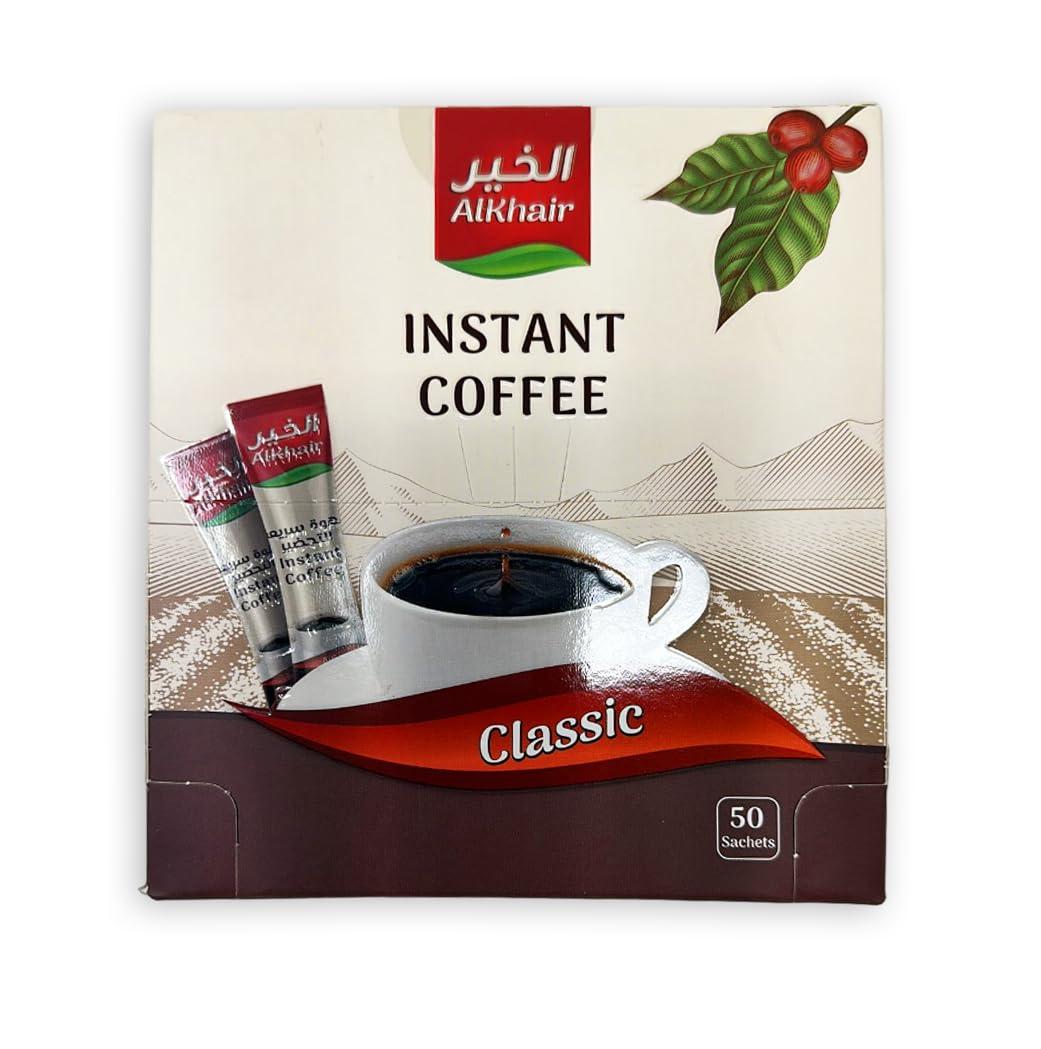 Al-Khair Al Khair Saudi Instant Classic Coffee Packets, Organic Arabica Coffee Beans, Eco Friendly Coffee, Non GMO Verified (2gx50Stx) 100g
