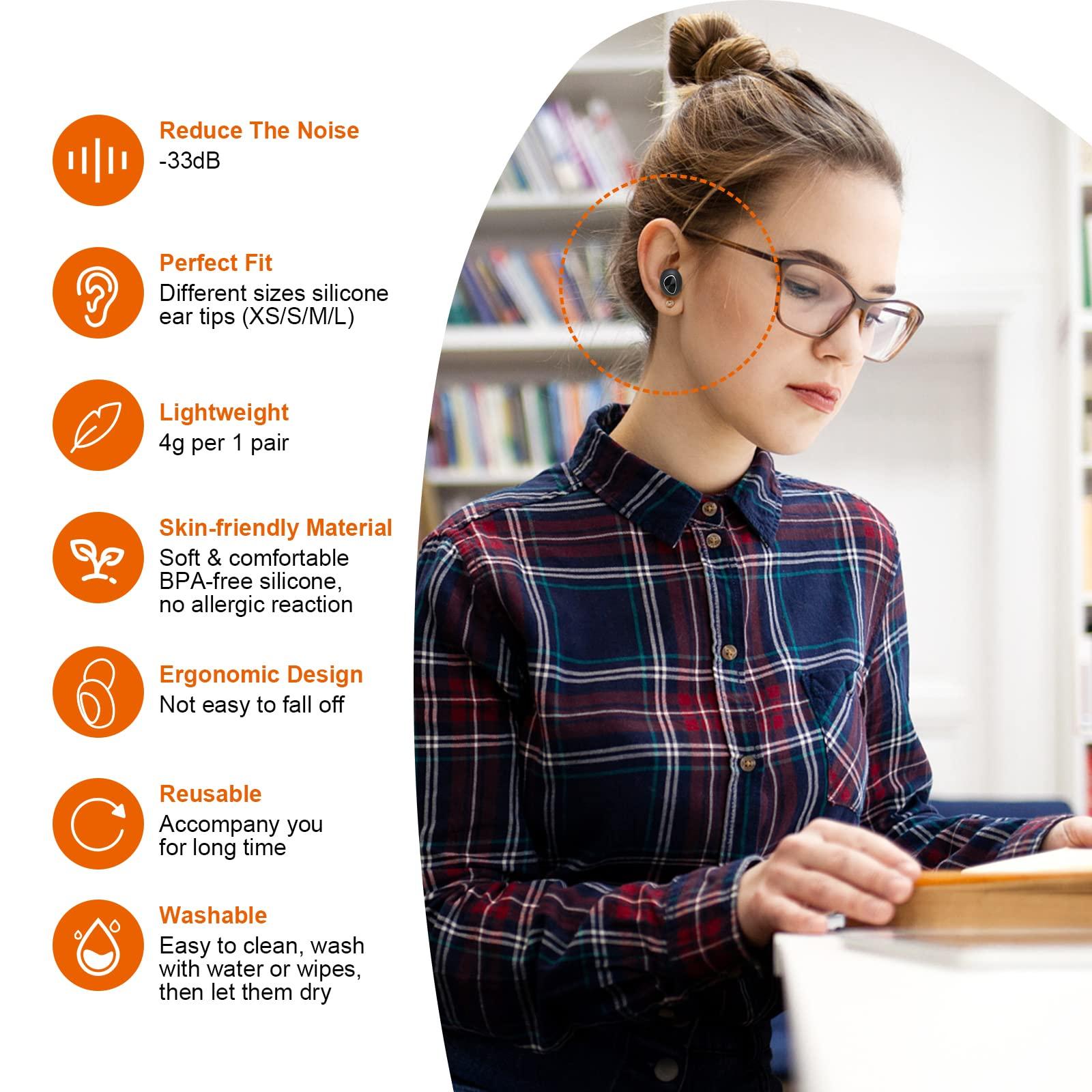 Tiliwame Tiliwame Ear Plugs, Reusable Ear Plugs for Sleeping Noise Cancelling, Silicone Earplugs for Snoring, Work, Study and Concerts Noise Redeuction, Reusable Earplugs with 8 Ear Tips in XS/X/M/L (Black)