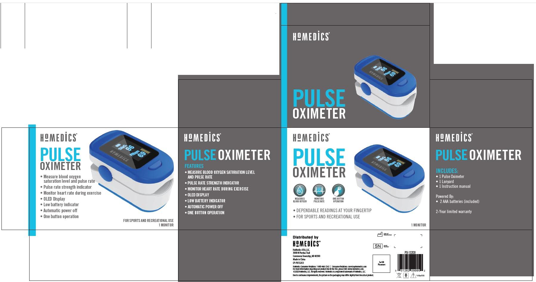 Homedics HoMedics Pulse Oximeter, Blood Oxygen Saturation Monitor with Easy One-Touch Operation, Fingertip Oximeter for Measuring Blood Oxygen and Pulse Rate
