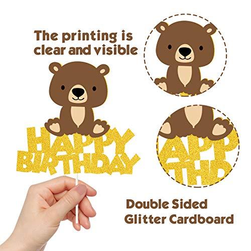 ChienMin Bear Happy Bithday Cake Topper,Brown Bears Themed Kids Birthday Cake Decoer, Woodland Bear Baby Shower or Birthday Party Decor Supplies