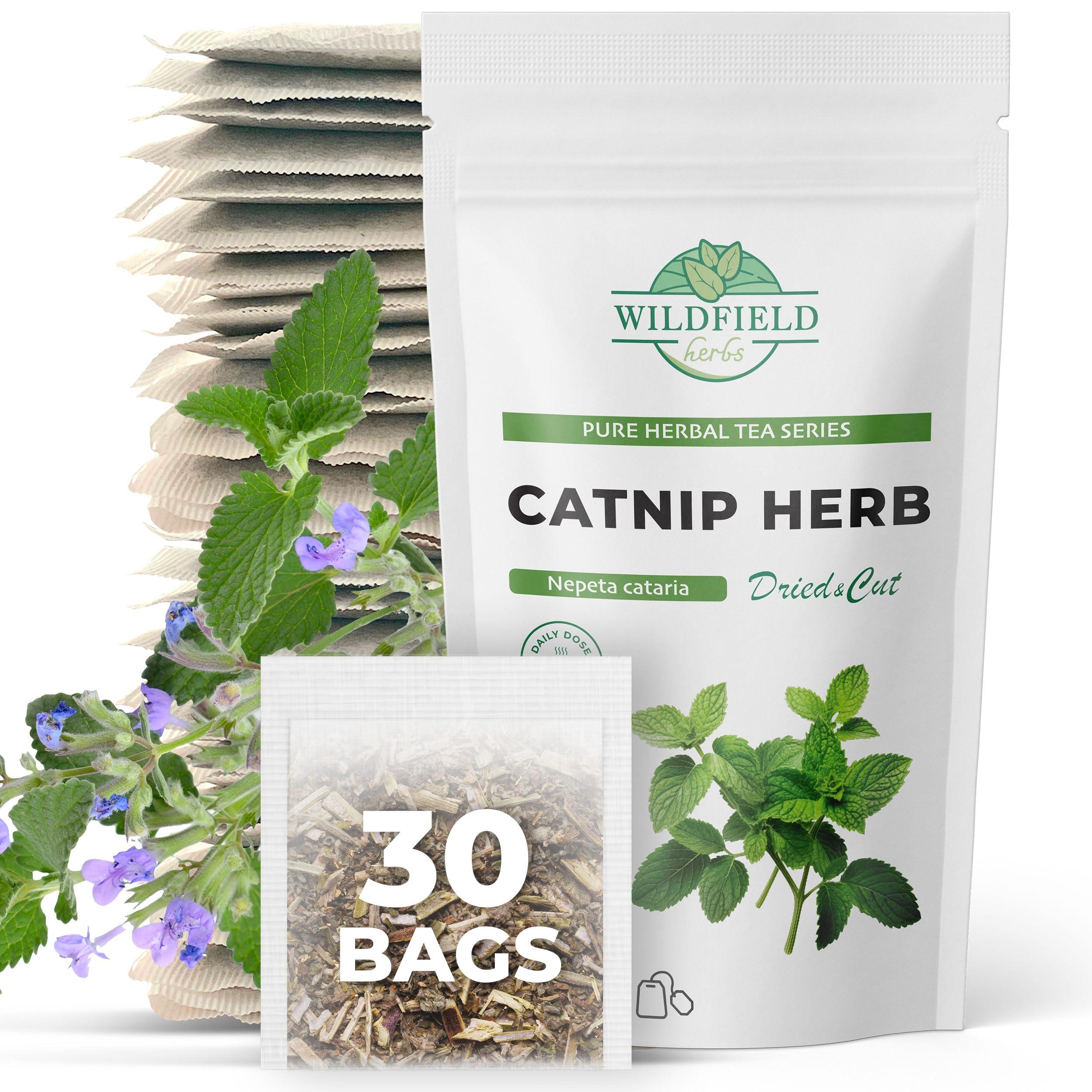WILDFIELD HERBS 30 Catnip Tea Bags Catnip Herb Tea (Nepeta L.) - 30 Count 1.5g Tea Bags Cat Nip Tea Catnip Leaf Herb Tea Hierba gatera