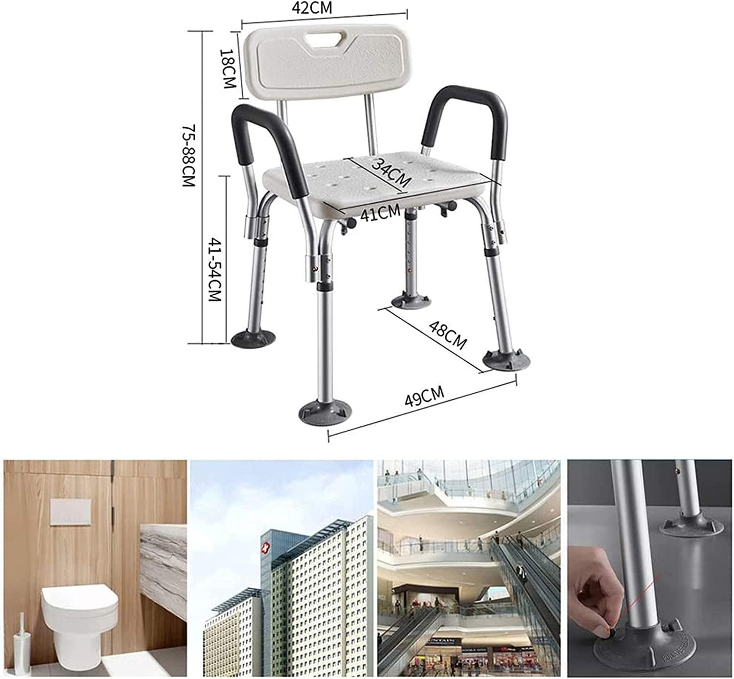 DIANYADIANPU Shower Chair for Inside Shower Elderly Shower Seats Height-Adjustable Shower Chair Benches with Back and Arms, for Elderly Heavy Duty Shower Stool, Adult Disabled Shower Aids (Color : White)
